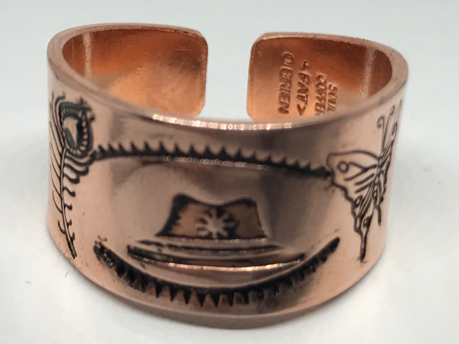 COPPER RING Open Back Hand MADE HAT-Peacock Feather-Butterfly #CR-078