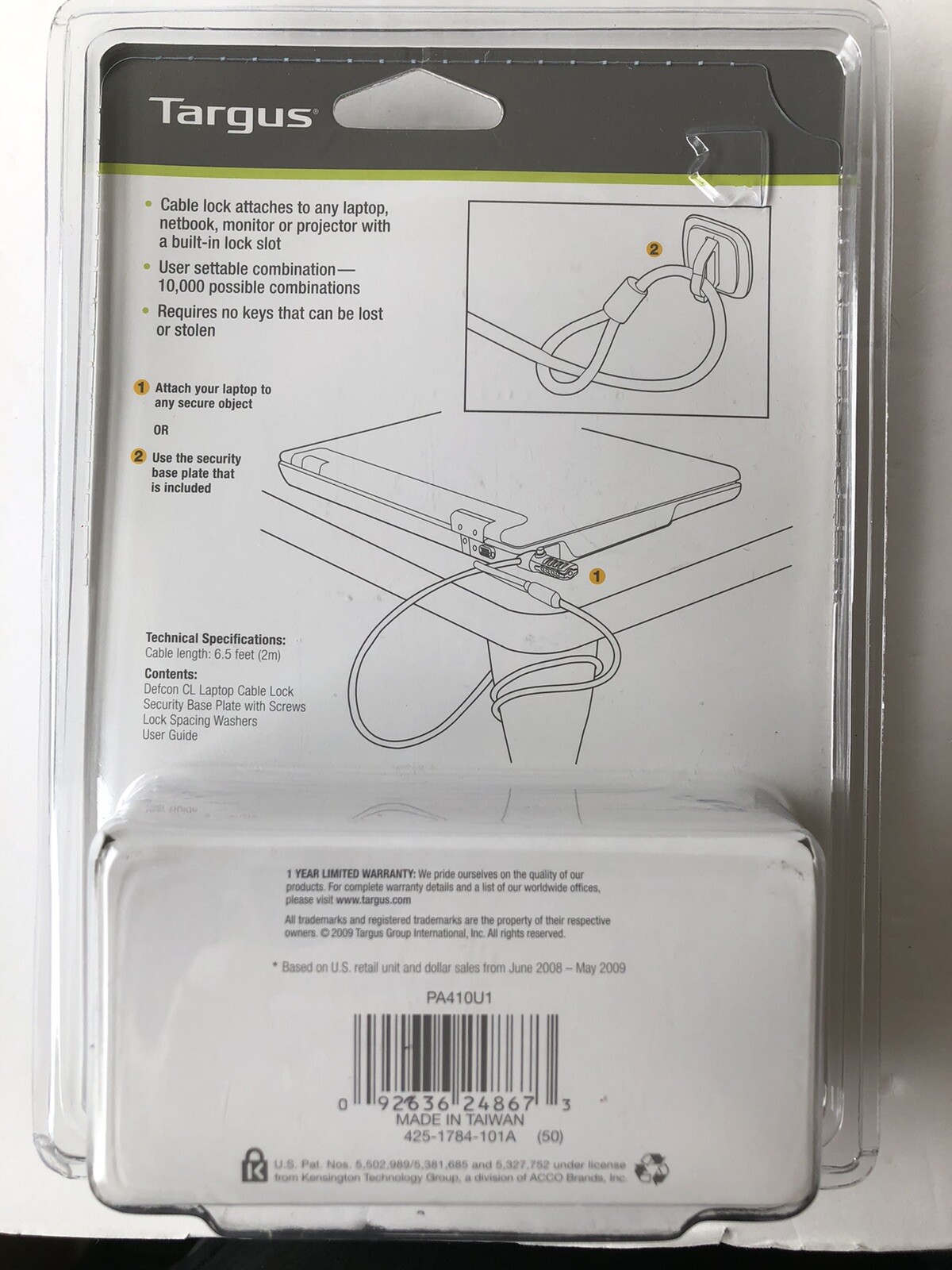 Laptop Cable Lock - Targus Defcon CL - Combination Lock with Base Plate