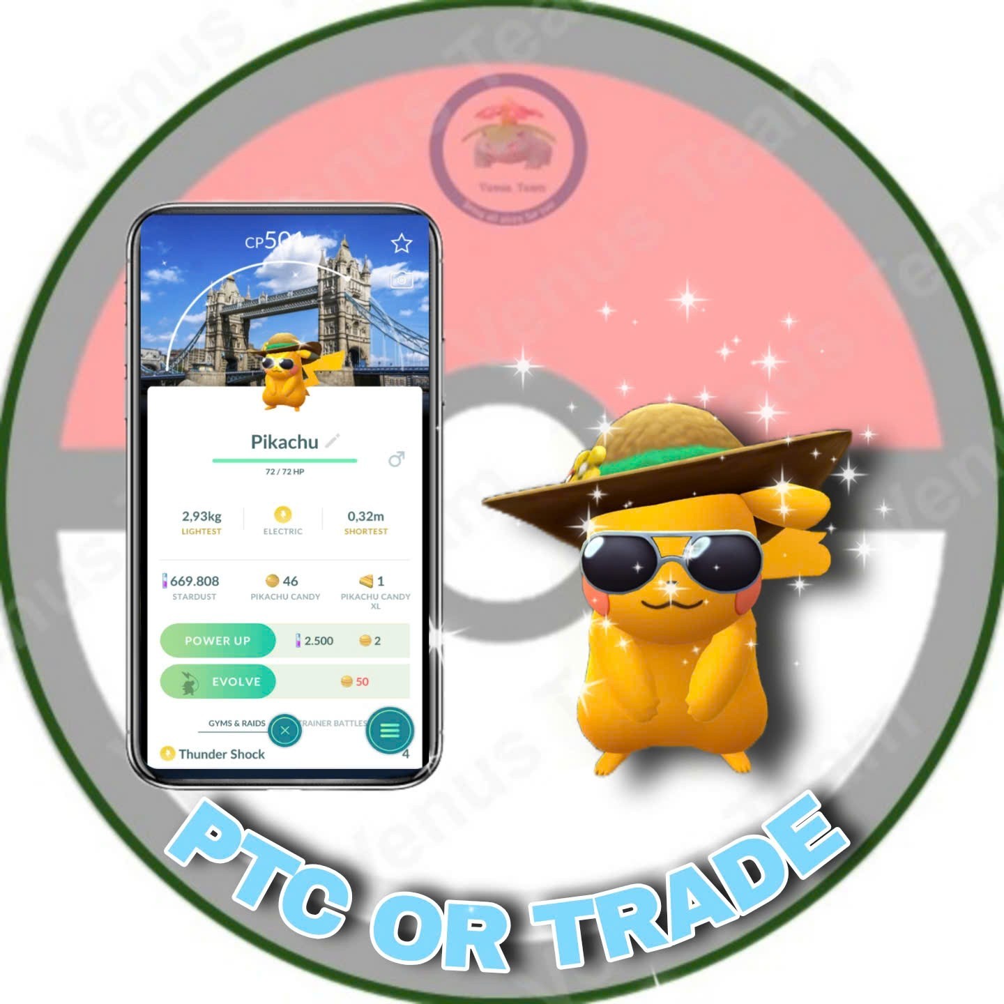 ✨Shiny Pikachu Summer Hat Road Trip 2025 London City Background✨PTC 80k Dust