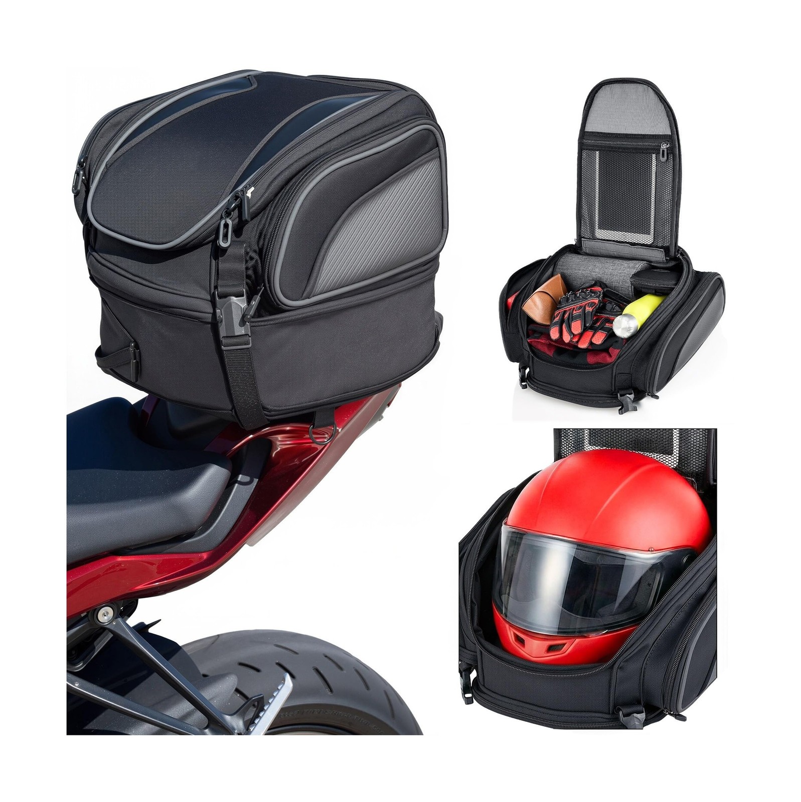 Nomad Motorcycle Tail Bag 18-22L – Expandable Waterproof Rear Seat Bag, Si