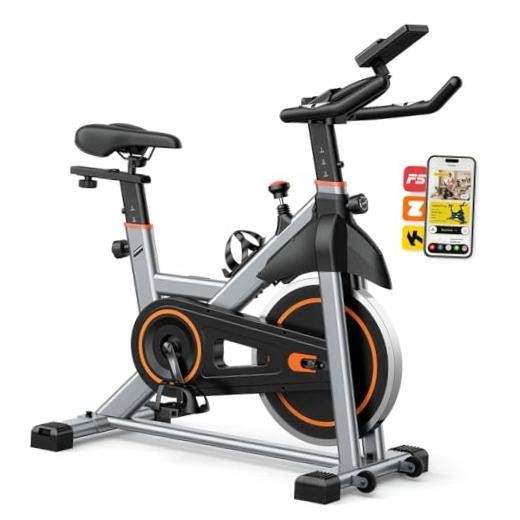 Exercise Bike with APP - Stationary Bikes for Home - Silver & Orange