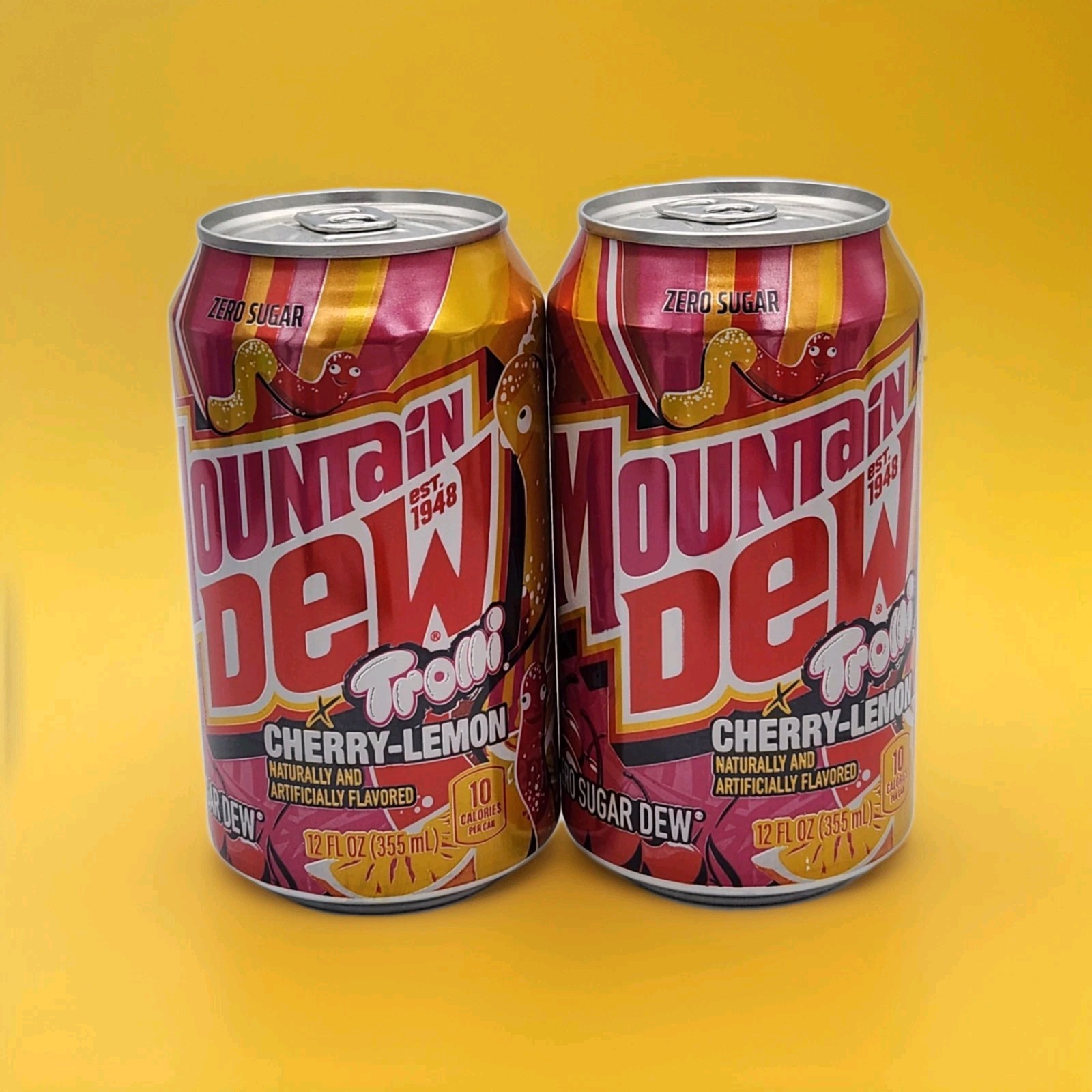 2 Full 2025 Mountain Dew x Trolli Dew Cans Zero Sugar Cherry Lemon Mtn Dew Can