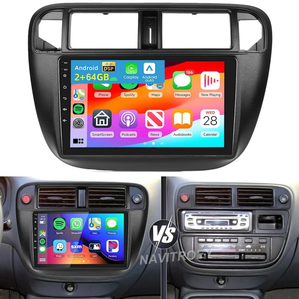 For 1995-2000 Honda Civic 2+64G 9'' Carplay Car Radio Stereo GPS Navi Android 15
