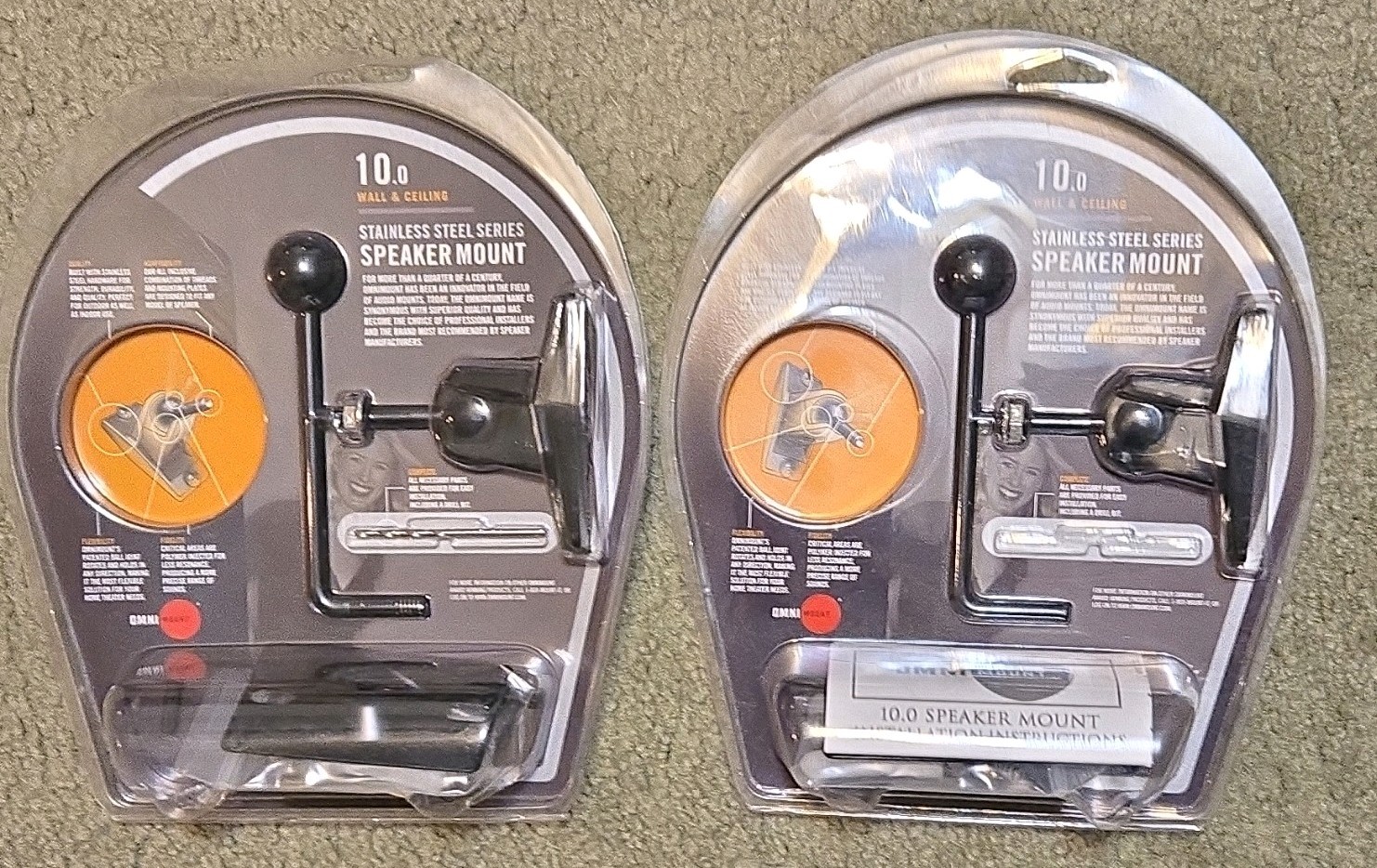 OmniMount Stainless Steel Wall & Ceiling Speaker Mount 10 lb Series 10. set of 2