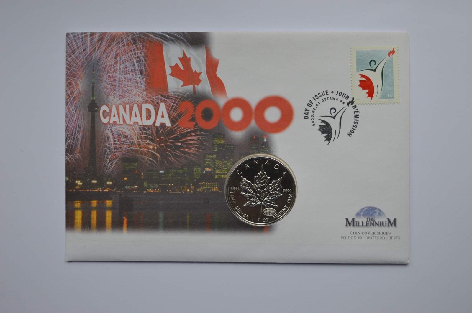2000 Canada Maple Leaf $5 Fireworks Privy Mark Silver Coin Cover