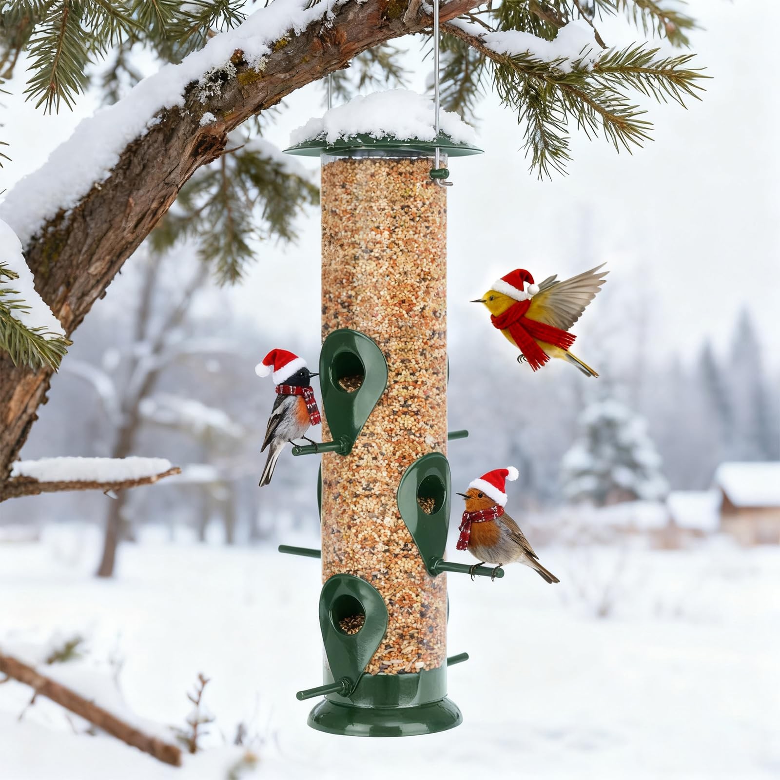 FEED GARDEN Metal Tube Bird Feeders for Outdoors 13 inch-Metal, Green