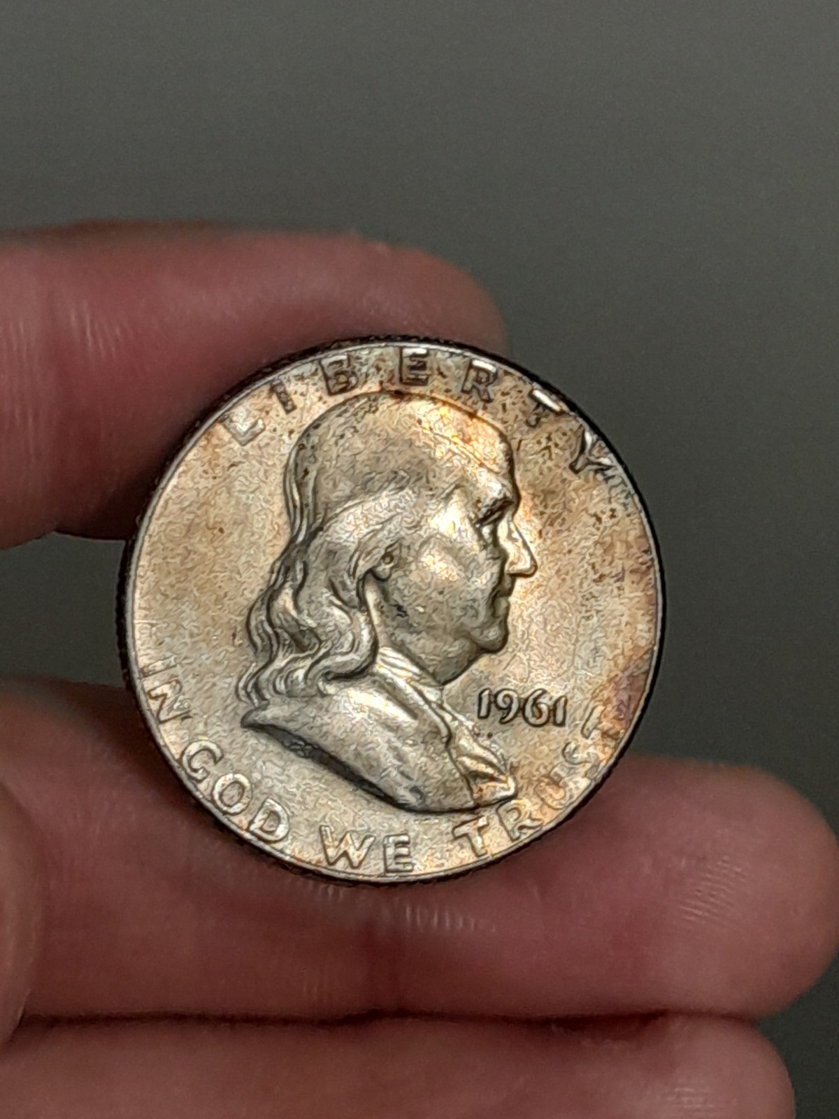 1961- P Franklin Half Dollar Toned #3