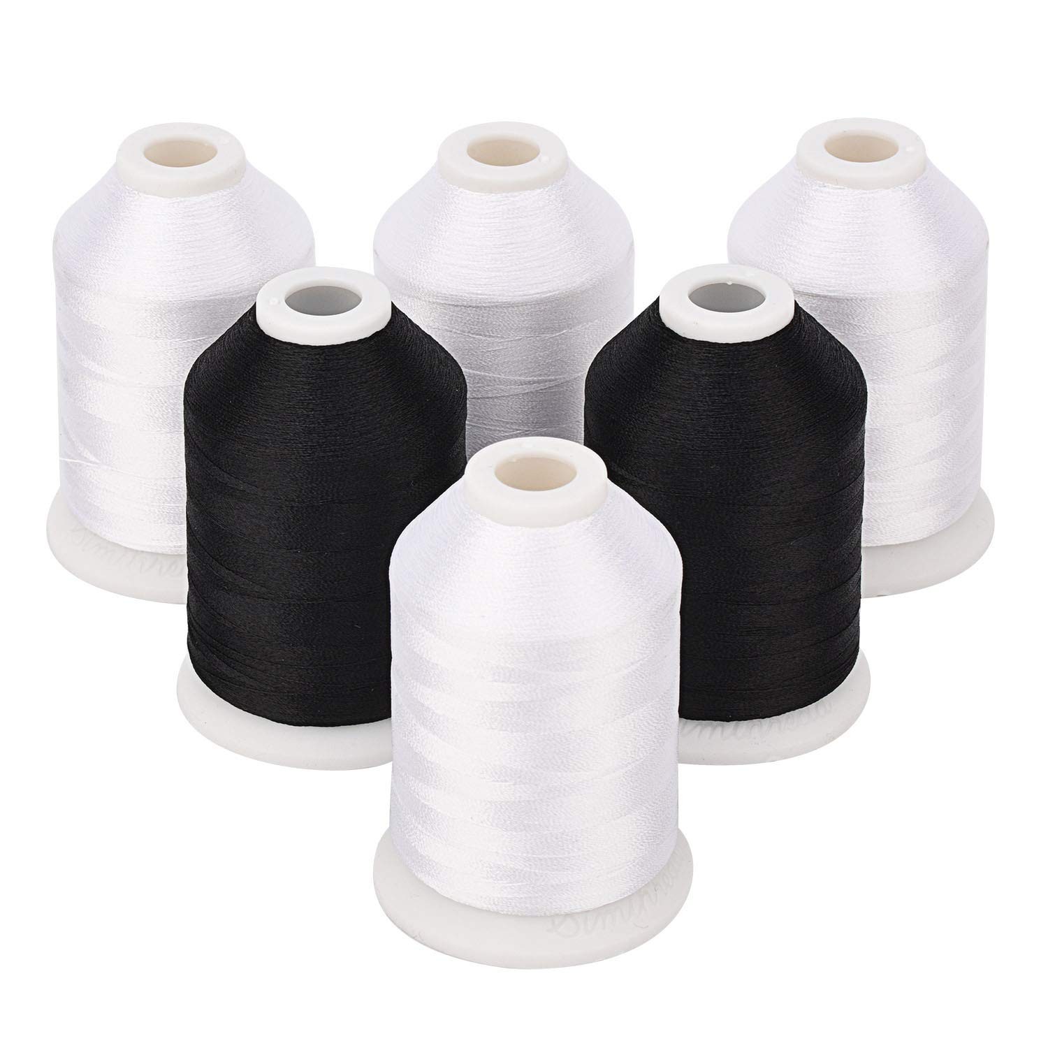 6-Pack Embroidery Thread 60WT Sewing Bobbin Fill 1500m Spools 4 White 2 Black