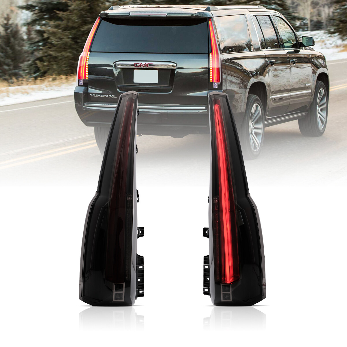 Pair Smoked For 15-20 GMC Yukon/XL Cadillac Style Full LED Tail Lights Assembly
