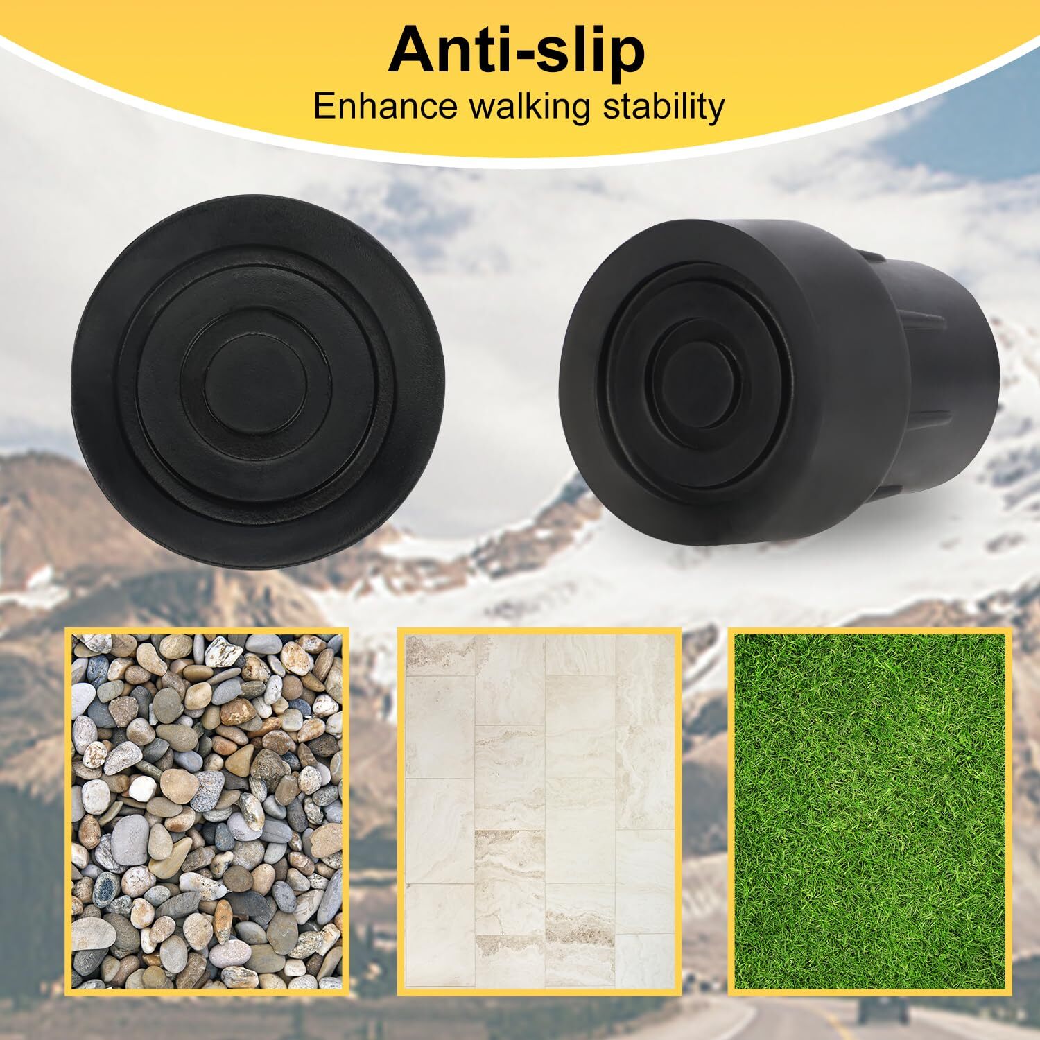 1-Inch Non-Slip Rubber Cane Tips, 4 Pack Replacement Tips for Walkers, Crutches