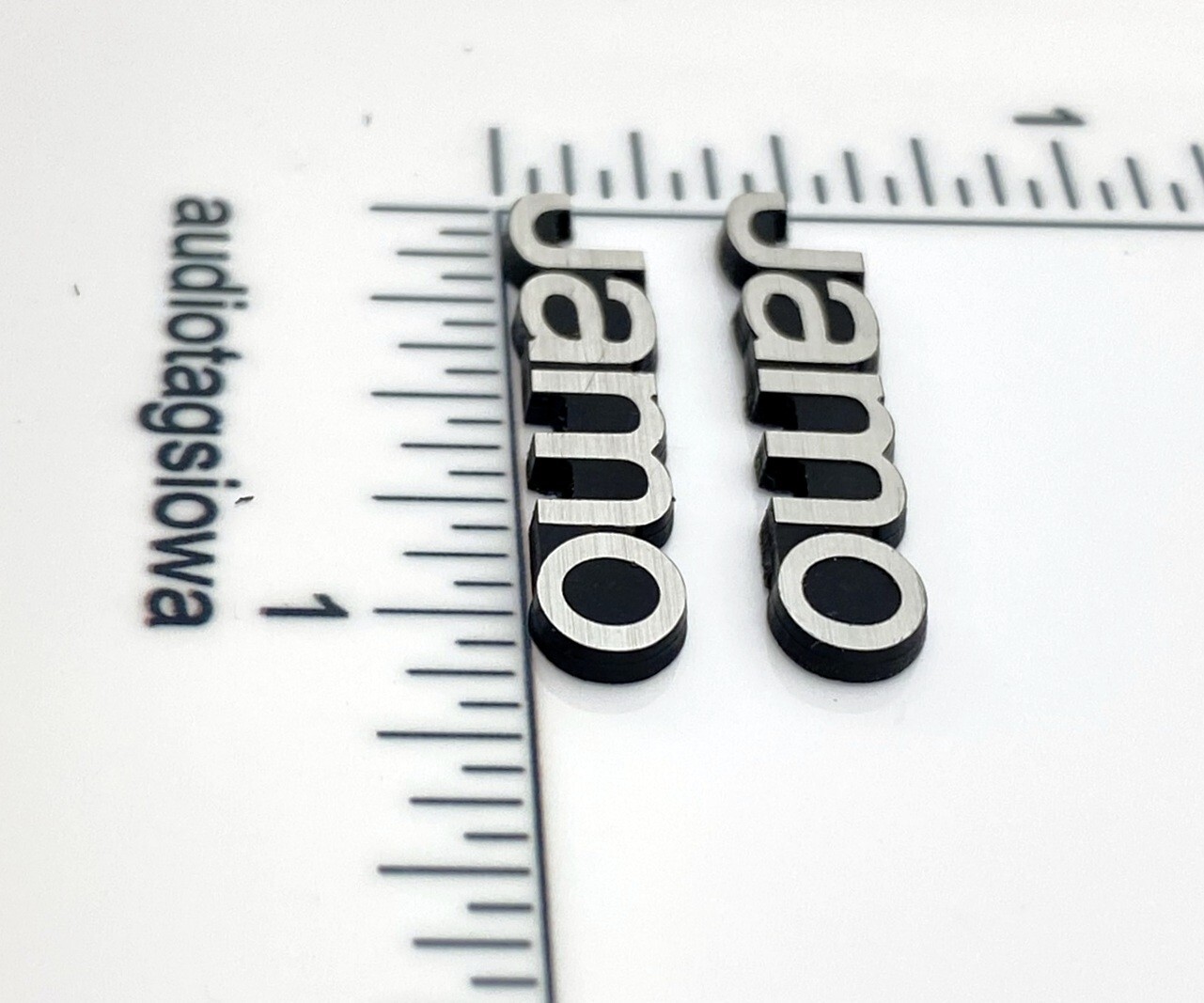 Jamo Speaker Badge Logo Pair Silver Incised Plastic