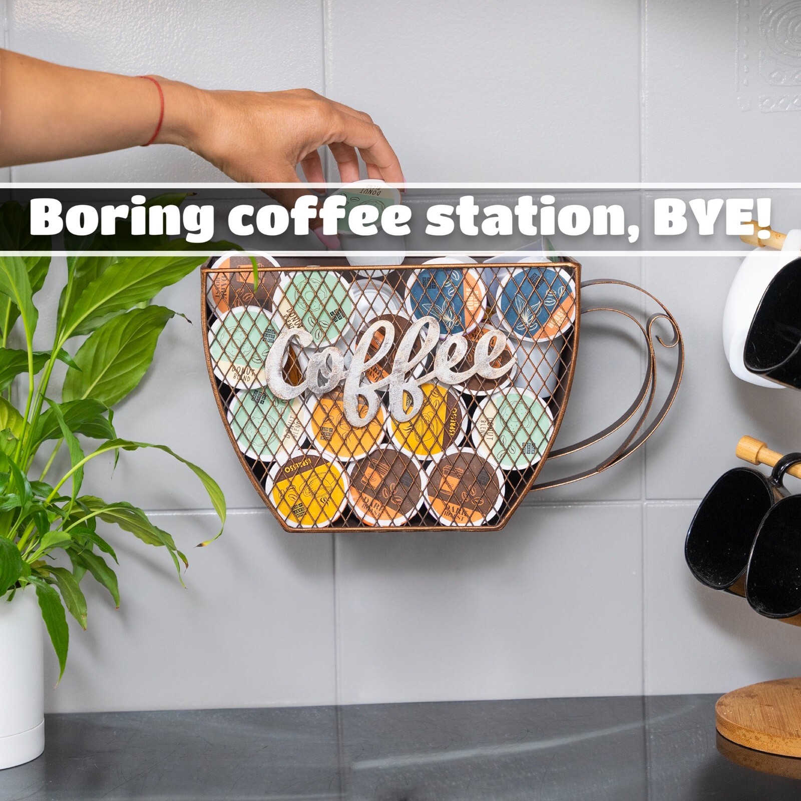 Made Easy Kit Coffee Pod Organizer, Coffee Bar Functional Décor, Cup Mountable