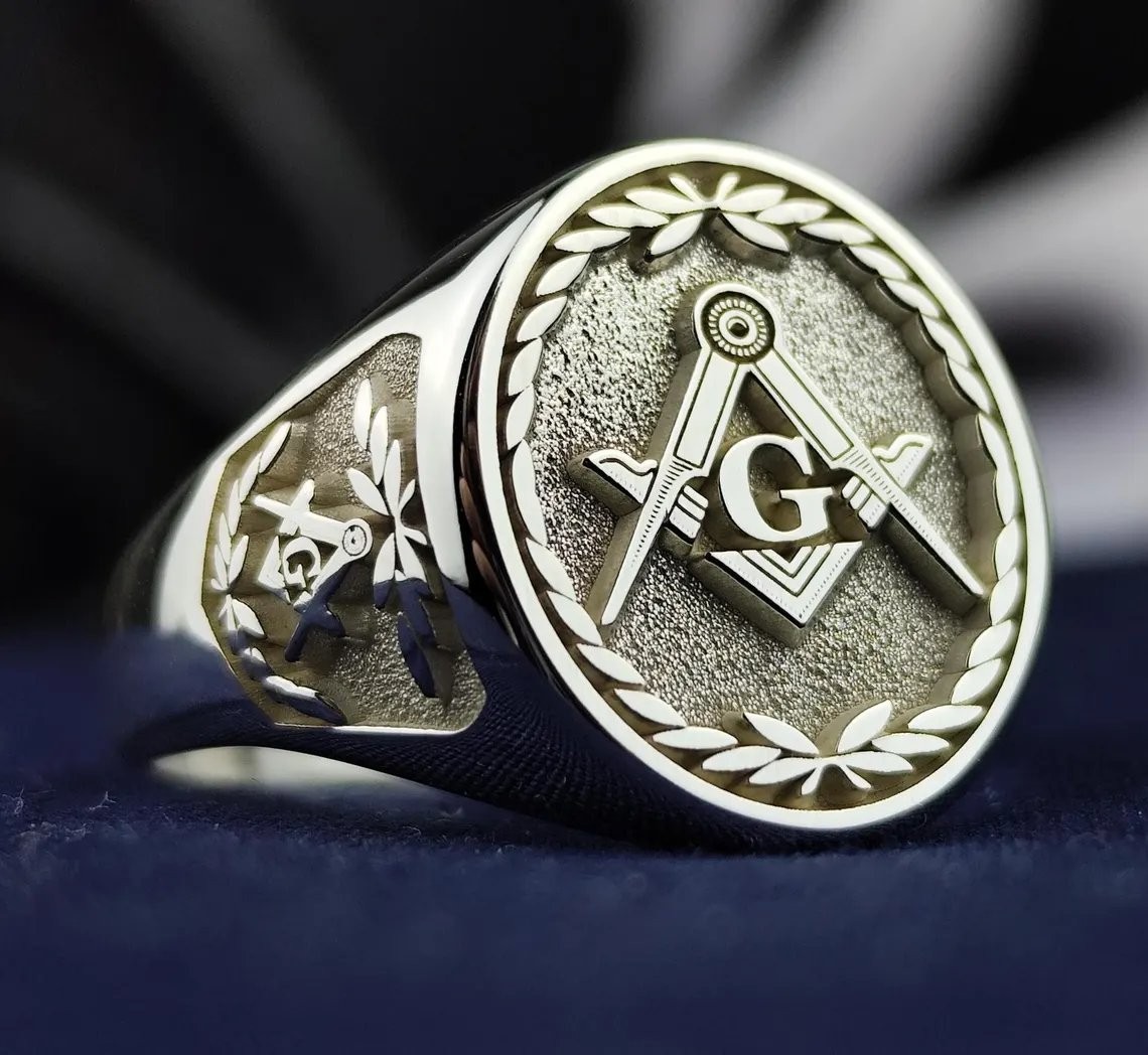 Freemason Compass Signet Ring 925 Sterling Silver Men's Ring Duty Free
