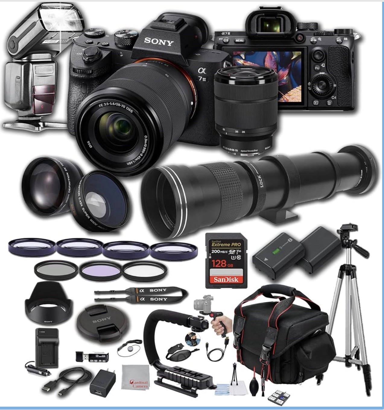 Sony Alpha 7 lll Camera Bundle w/ Lenses, Flash, Tripod, Bag