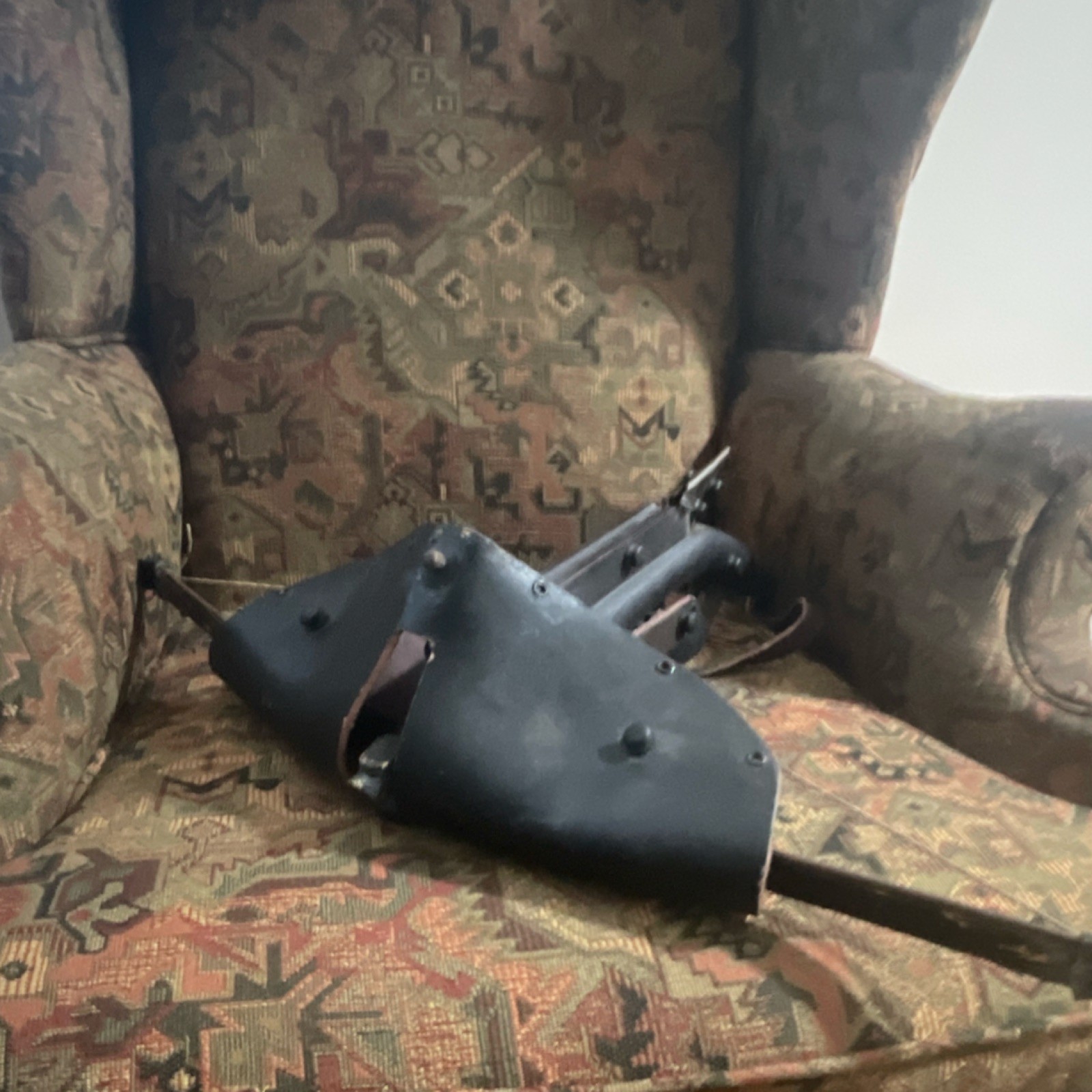 Vintage Crossbow Wood Leather Metal Black Brown Decorative Animal Head Details