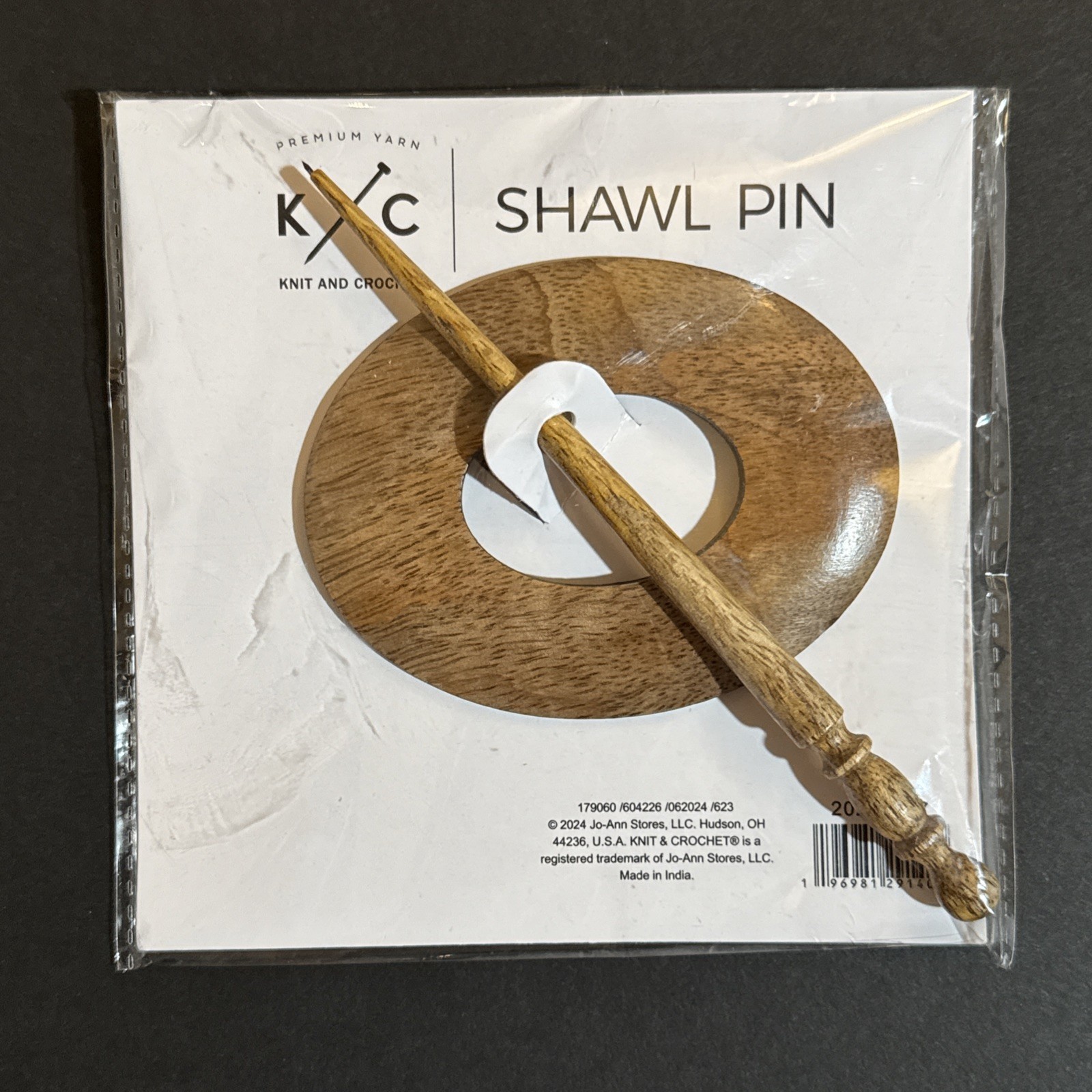Joann K+C Shawl Pin, Classic Wood Round, Fiber Arts Accessory, New Discontinued