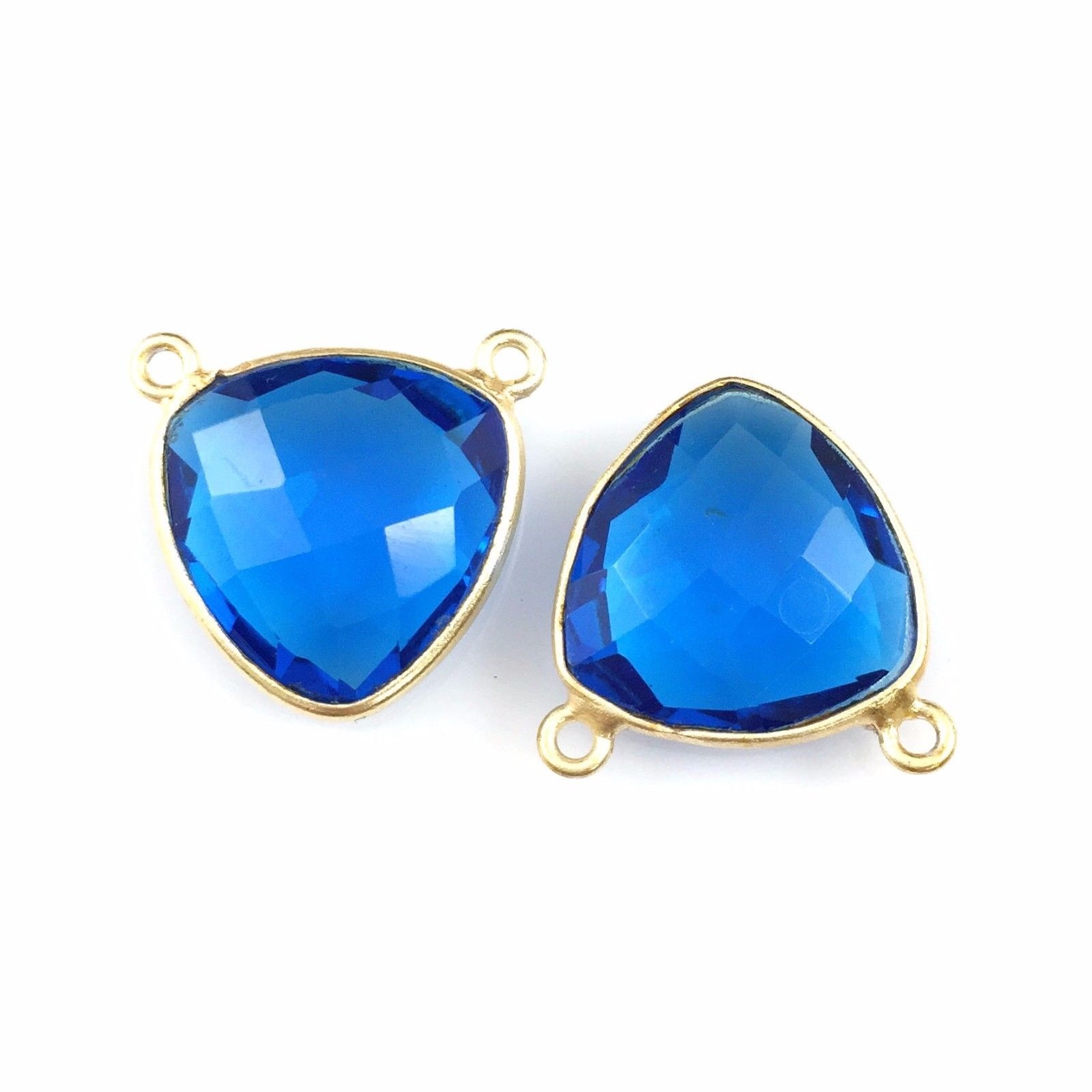 Bezel Gem Links - Gold Vermeil - Small Trillion - 15mm - Blue Quartz -1pc