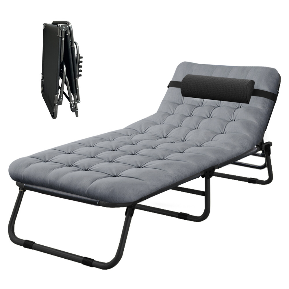 Folding Camping Cot Adjustable 4-Position Reclining Folding Chaise Military Bed
