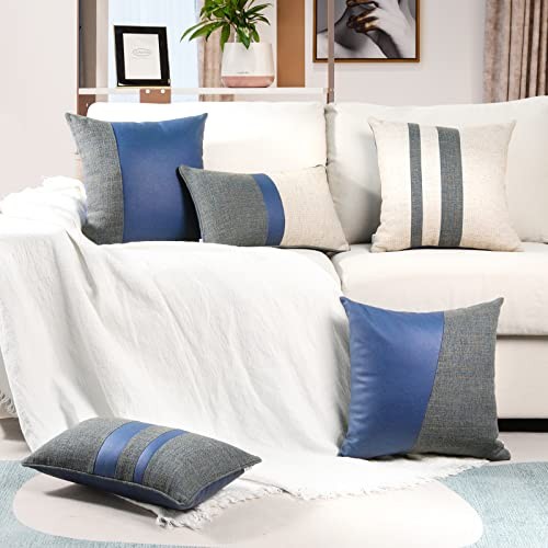 Pack of 2 Faux Leather Pillow Covers 18" x 18" (Pack of 2) Pattern E-blue