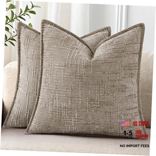Chenille Throw Pillow Covers 22x22 Set of 2, 22" x 22" (Pack of 2) Oatmeal