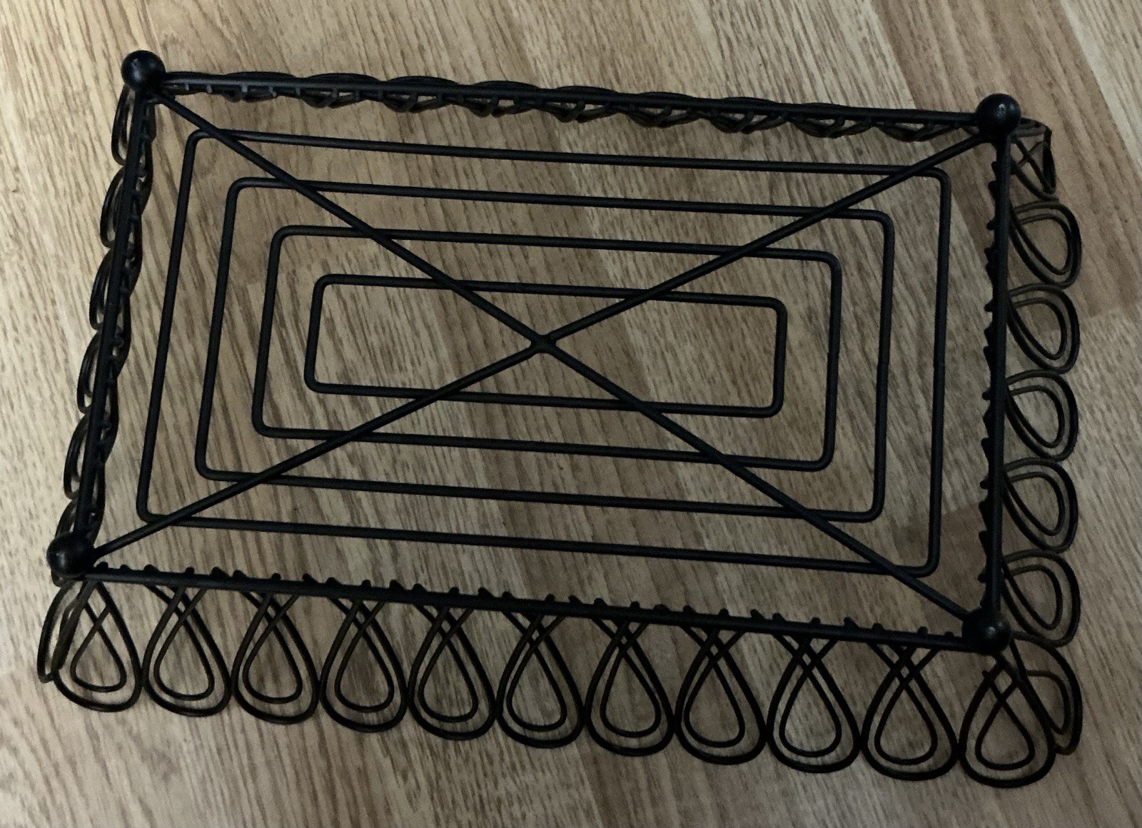 Rectangular Decorative Black Metal Footed Basket Medium Size New