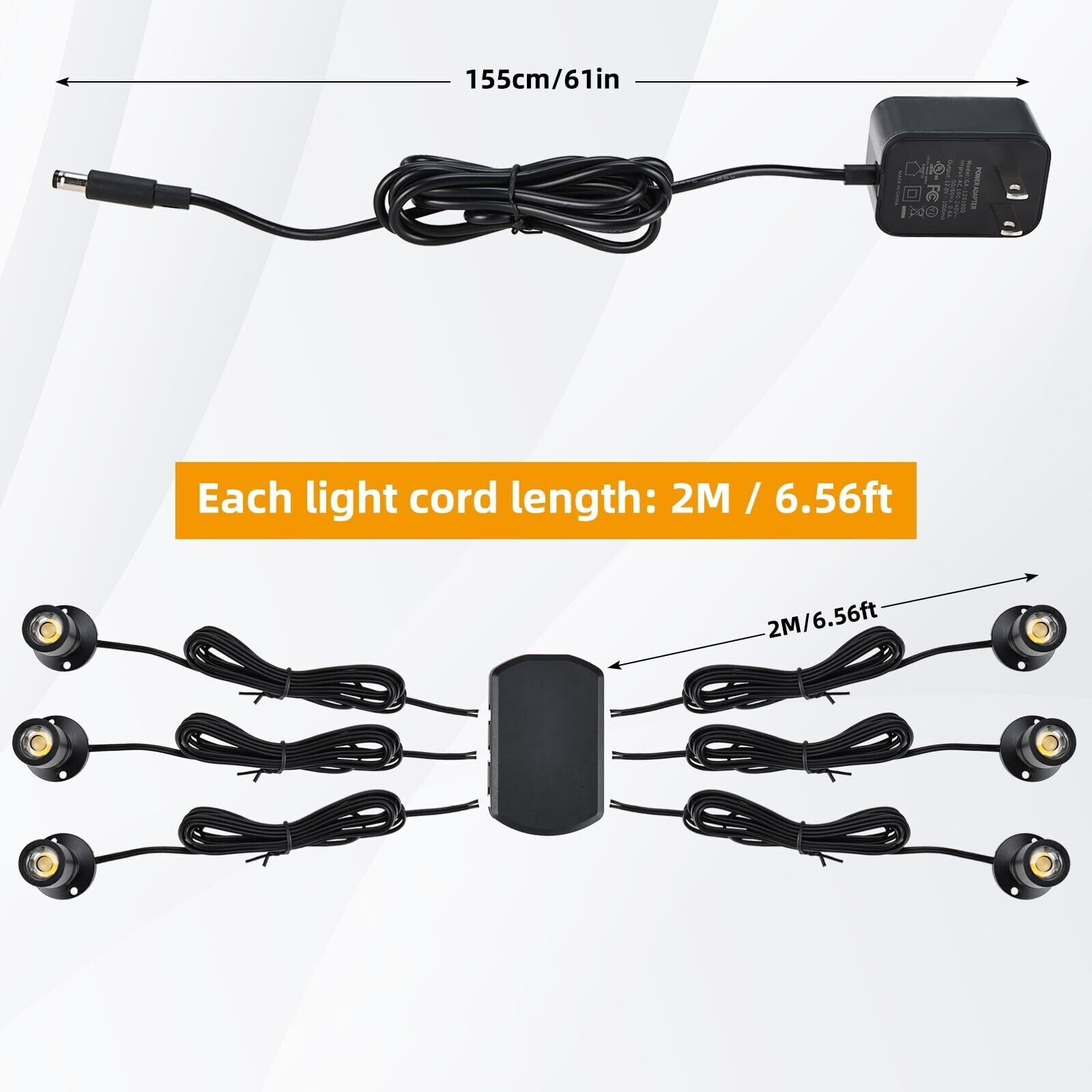 8Pack Dimmable 360° Angle LED Mini Spotlight Jewelry Display Cabinet Light 6400k