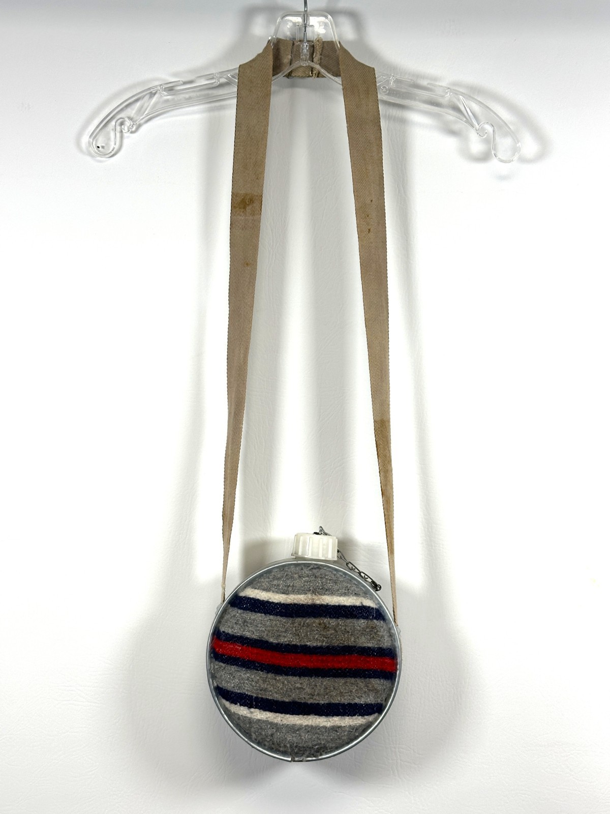 Vintage Galvanized Canteen Metal Wool Felt Covered with Strap