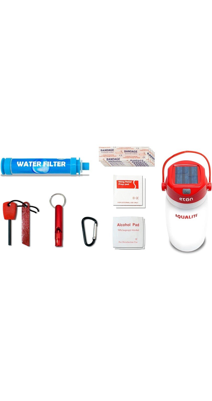 Eton Solar Powered Lantern Purification Straw Flint Whistle ￼Basic Emergency Kit
