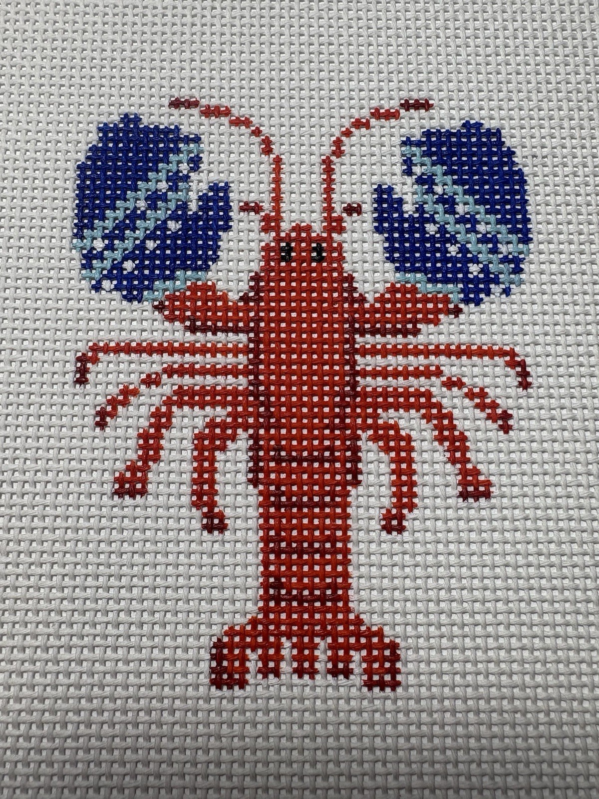 Christmas Needlepoint Canvas: Lobster with Mittens, Zweigart 13 Ct Handpainted