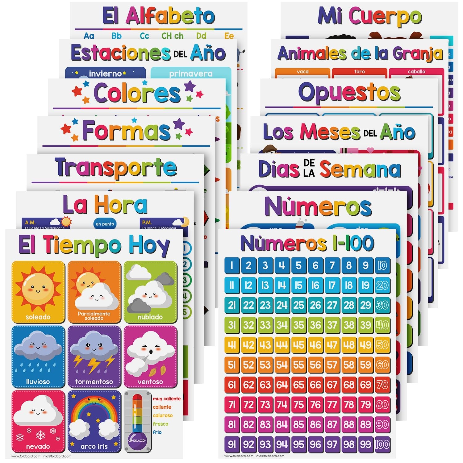 Pósteres educativos en español para niños, decoración de gráficos, 8,5" x 11"