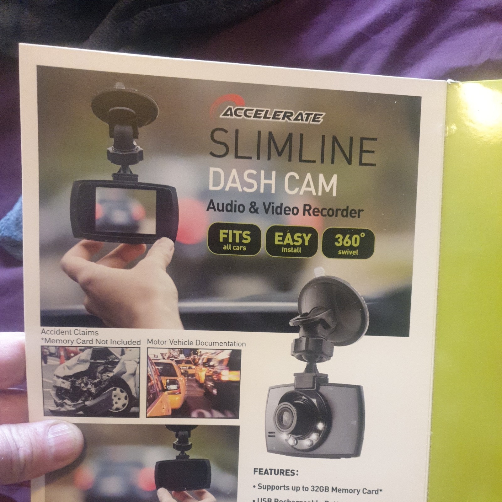 Accelerate Slimline Dash Camera Audio & Video Recorder with 32GB memory card