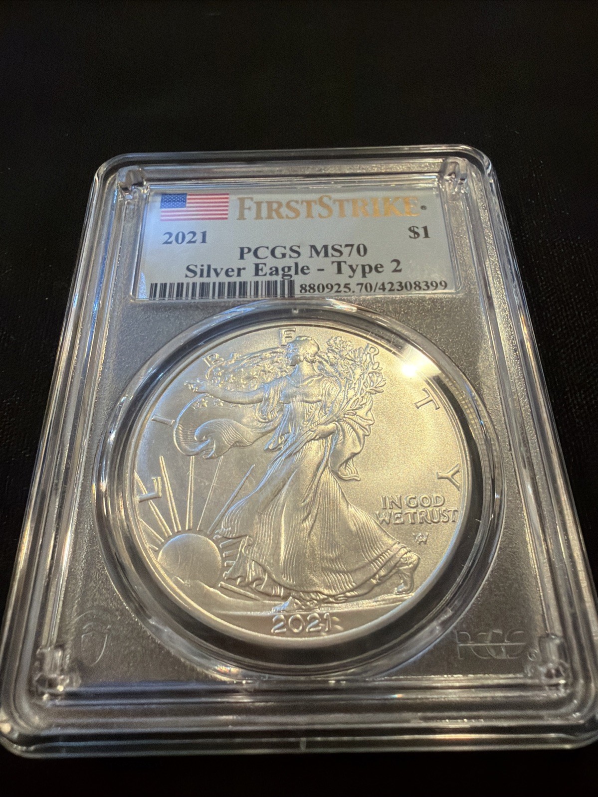 2021 W $1 Silver American Eagle PCGS MS70 First Strike 💎 Blue Flag
