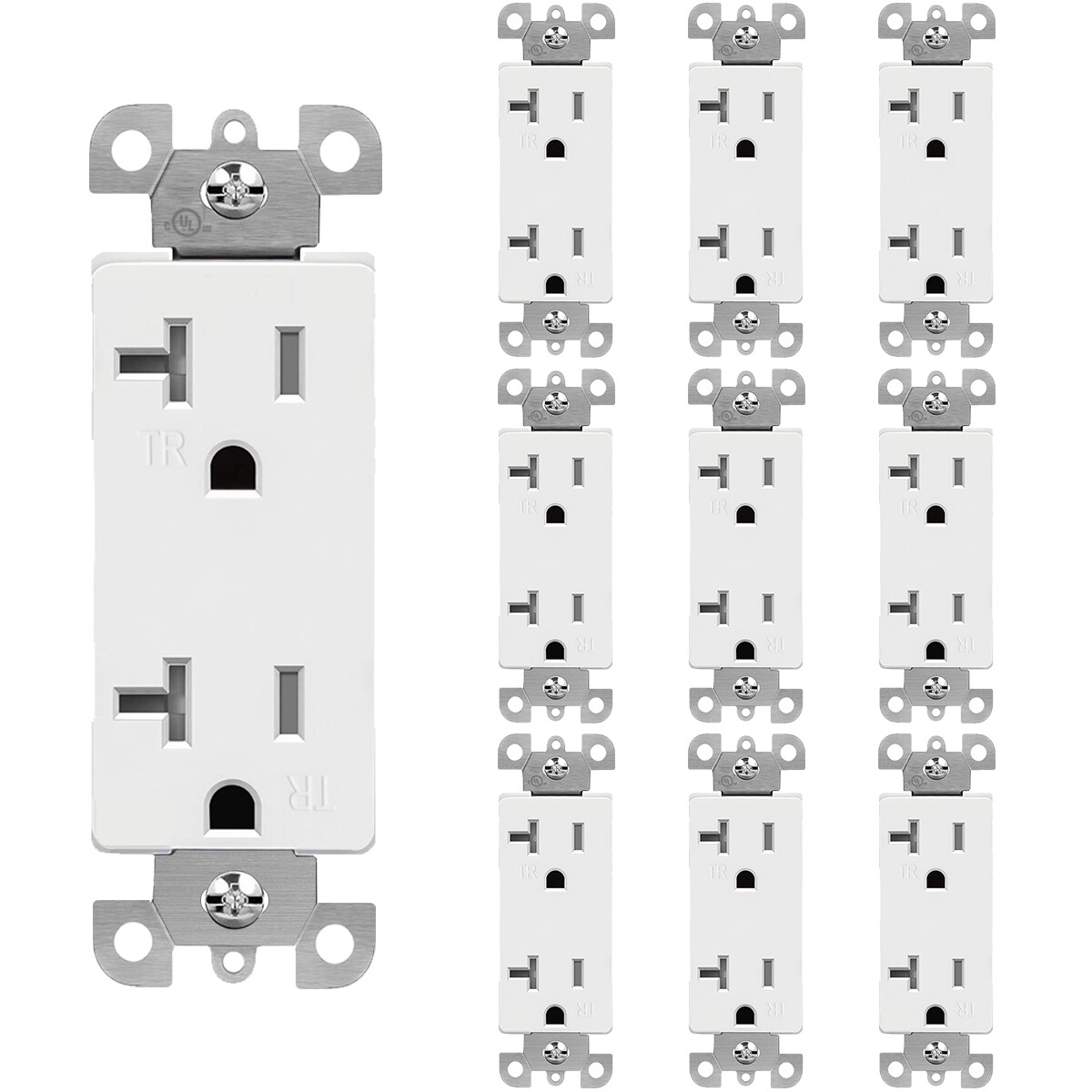 Outlet Socket, Decora Duplex Receptacle,125V Tamper Resistant, 20A outlet 10pack