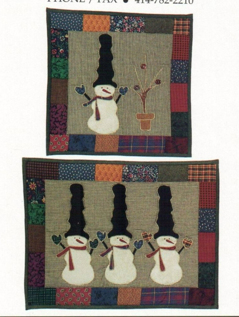 Tall Hat Snowmen 2 Winter Snowman Designs Wall Quilt Pattern Primitive Folk Art