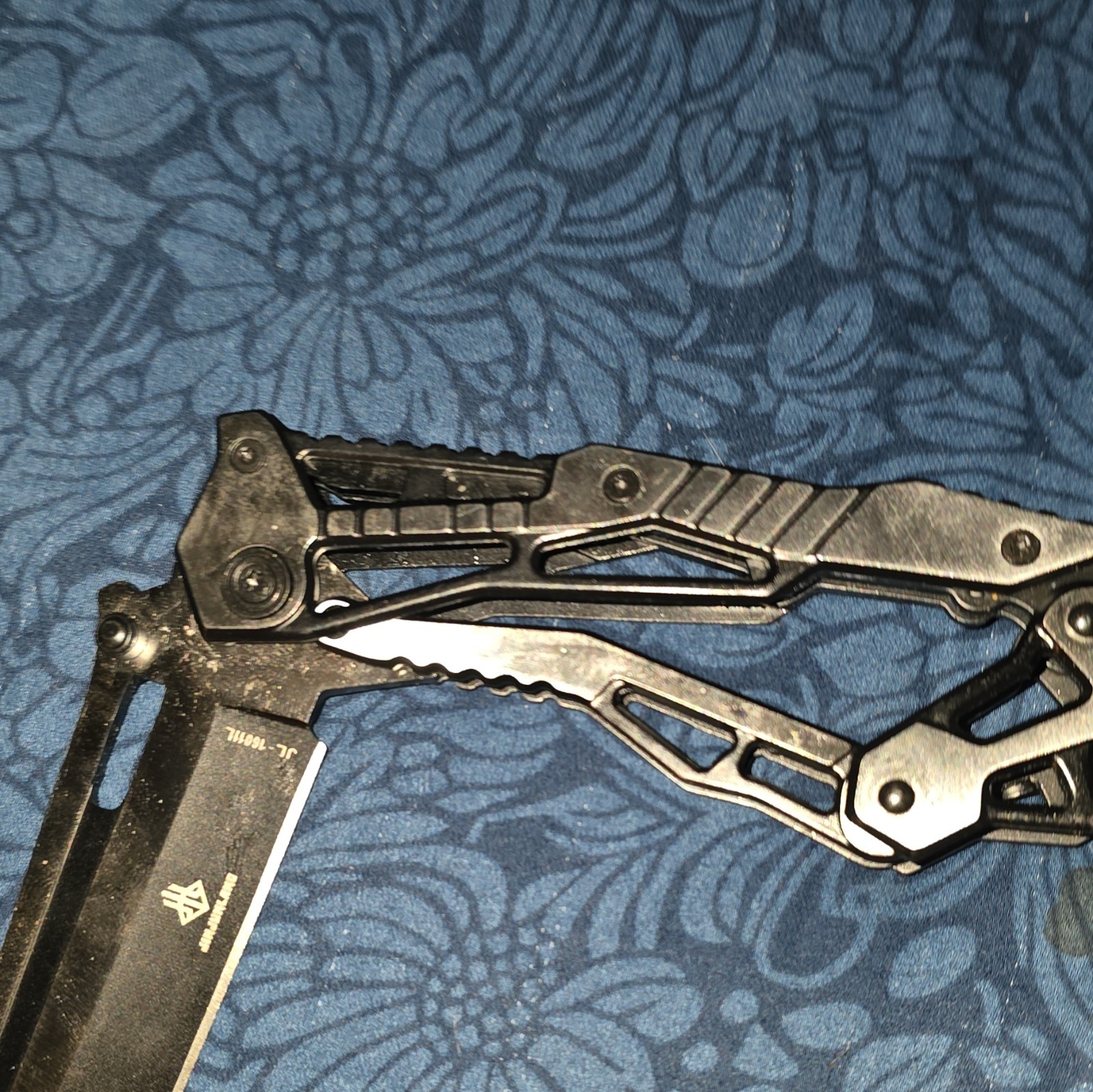 AK Folding Multi-Tool Pocket Knife, Metal Handle, Black Blade, Belt Clip
