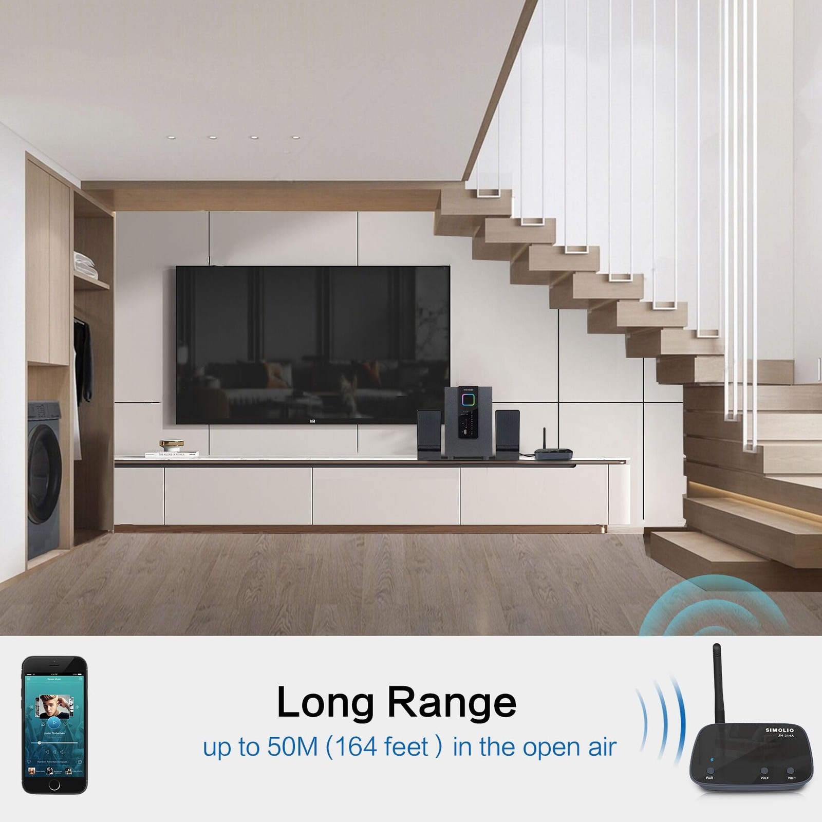 Long Range Bluetooth Audio Adapter, HiFi Wireless Adapter for Home Stereo/Wir...