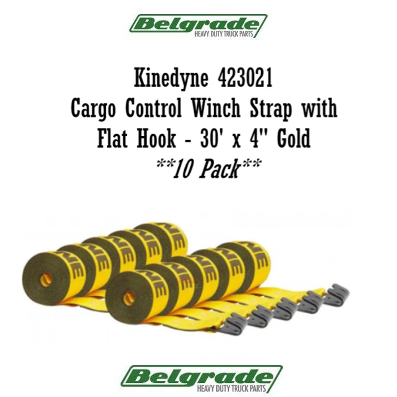 Kinedyne 423021 Cargo Control Winch Strap with Flat Hook - 30' x 4" Gold 10 Pack