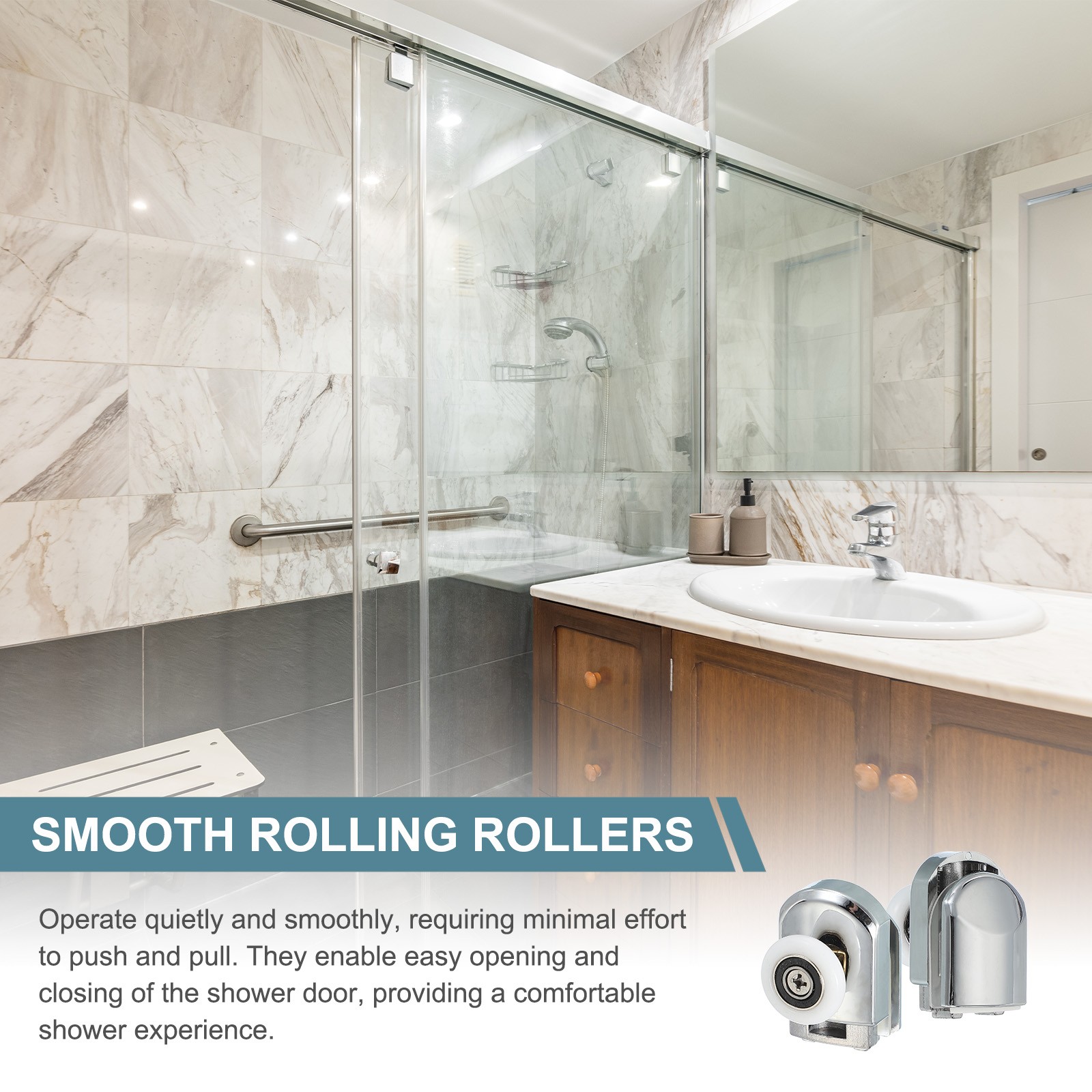 4Pcs 23mm Single Shower Door Rollers Copper Bottom Wheels Pulleys Guide Silver