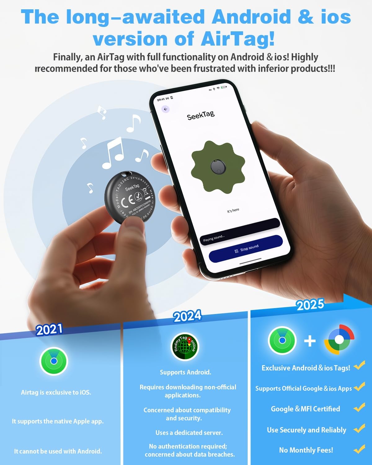 Air Tags for Android - 4 Pack, IP65 Waterproof, Global Cloud Positioning