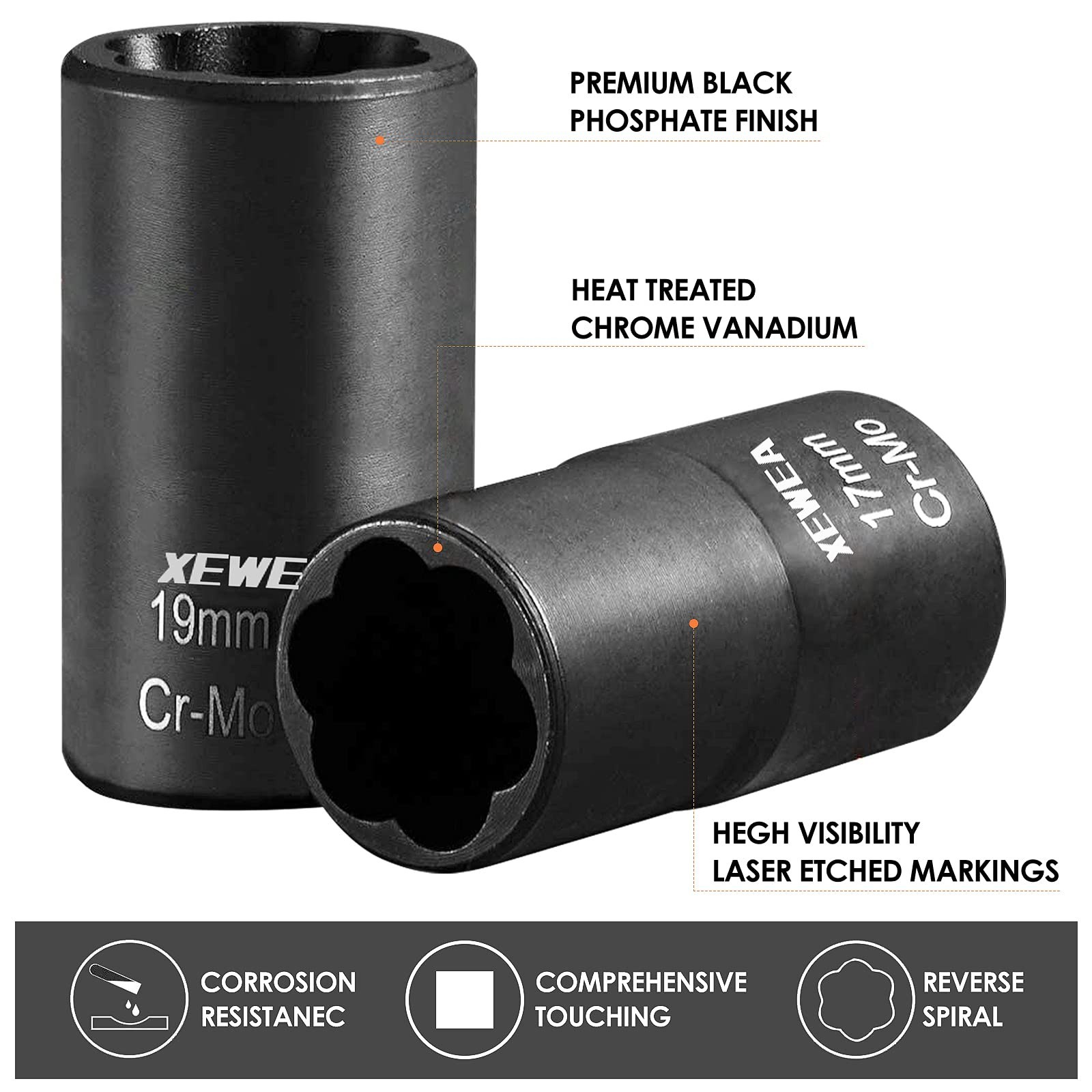 9PCS Lug Nut Extractor Set - 1/2" Drive Impact Socket Remover for Damaged Bolts