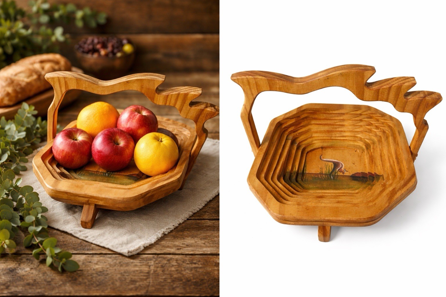 Vintage What A Basket Wooden Expandable Basket Australia Kangaroo Trivet