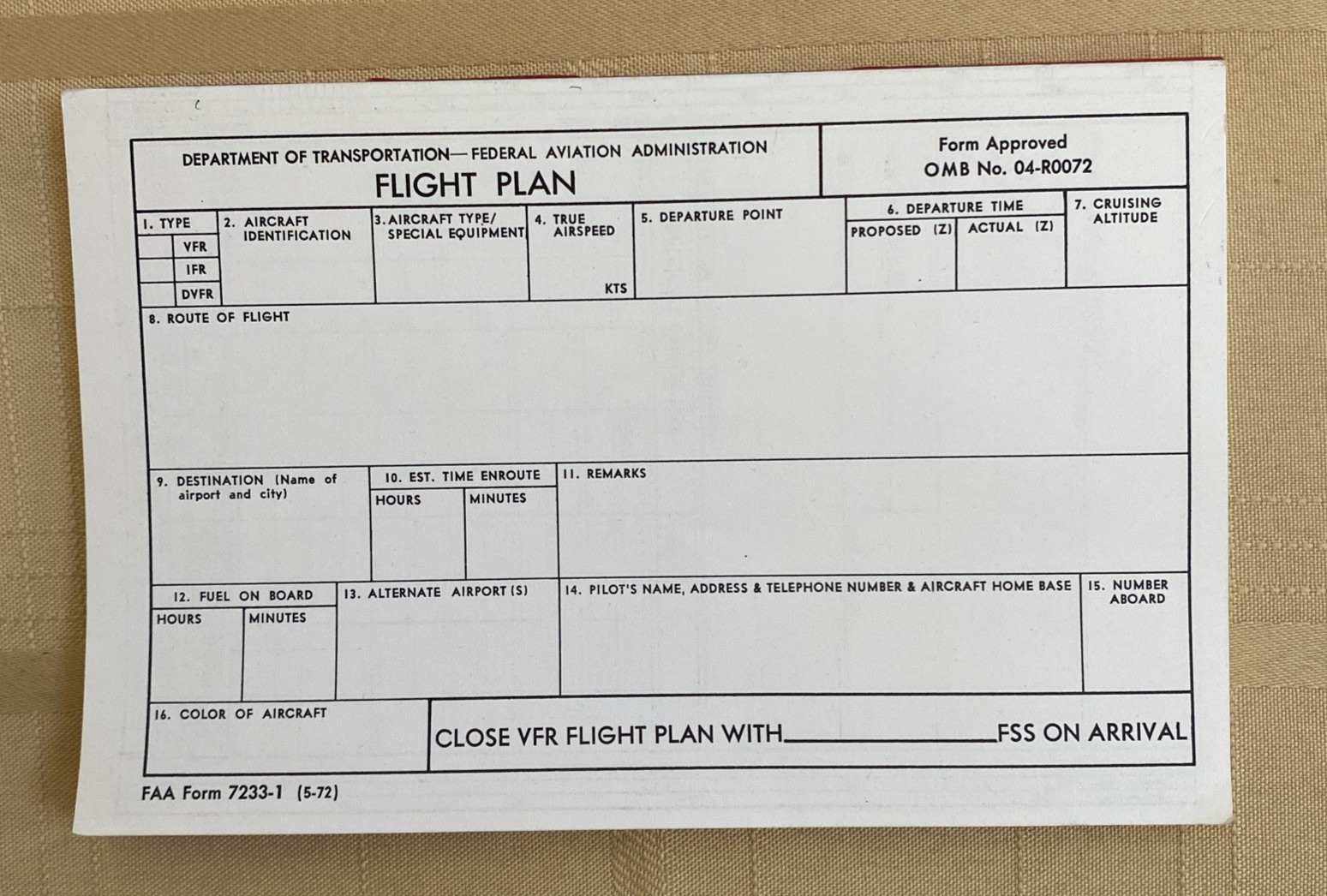 Vintage FAA Form 7233-1 Flight Plan - Pad Of 40+ Forms