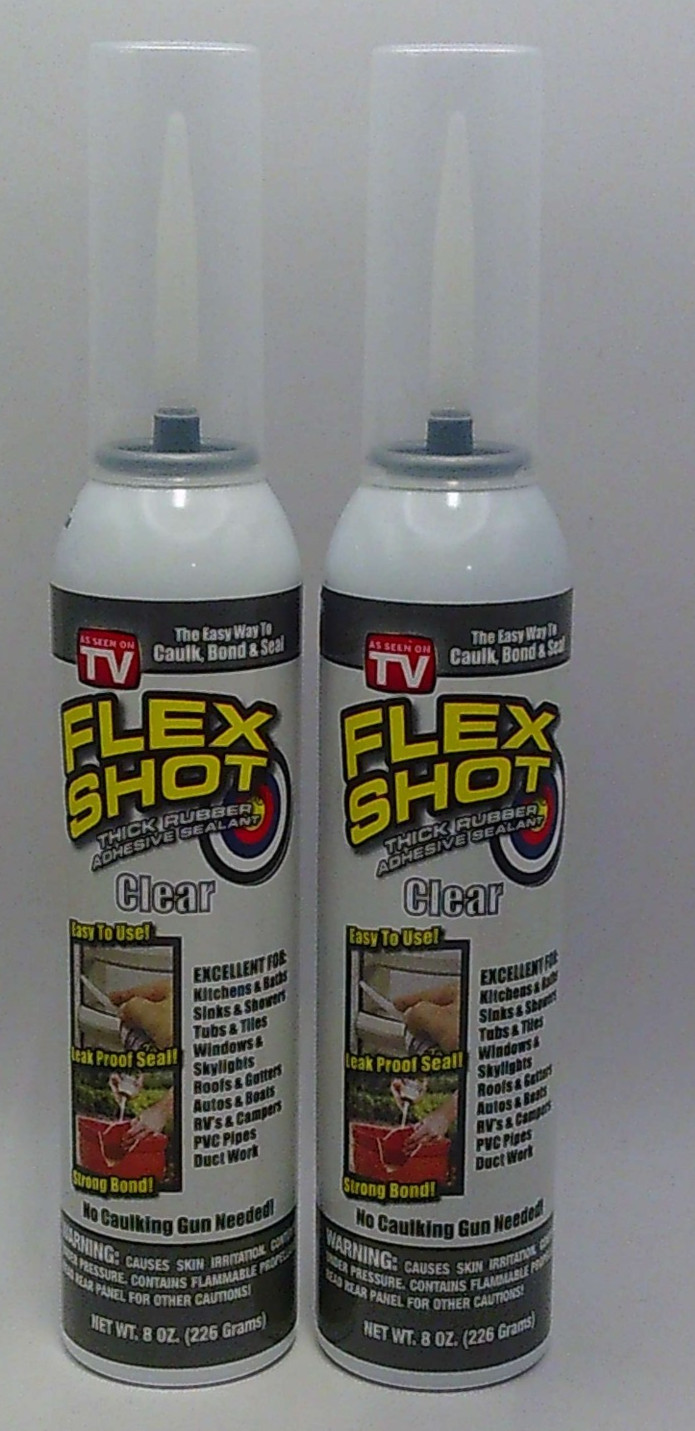 (2 PACK) FLEX SHOT CLEAR 8 oz X 2 Thick Rubber Adhesive Sealant Caulk Bond Seal