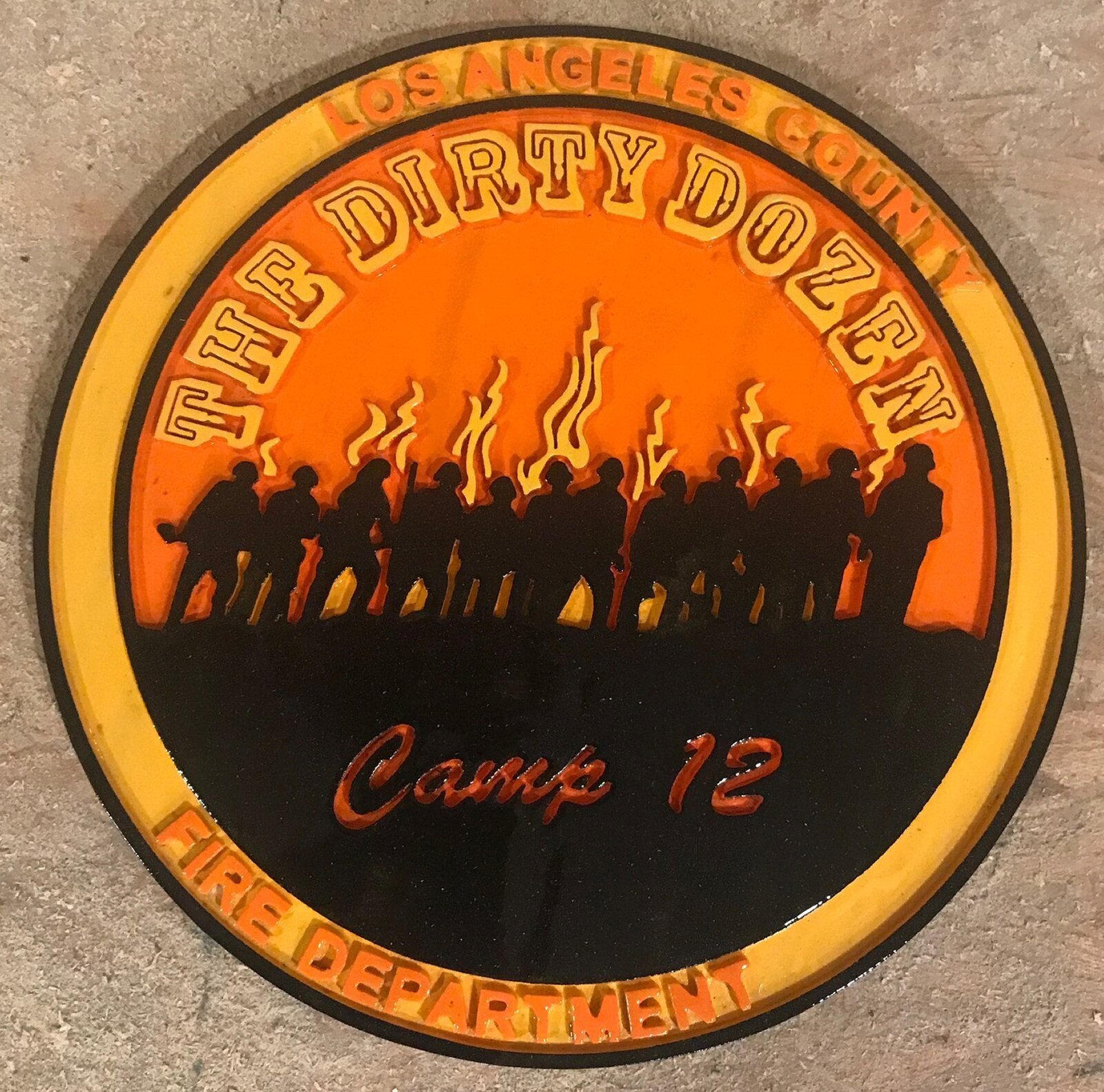 Fire Department Los Angeles County Dirty Dozen 3D routed wood patch plaque sign