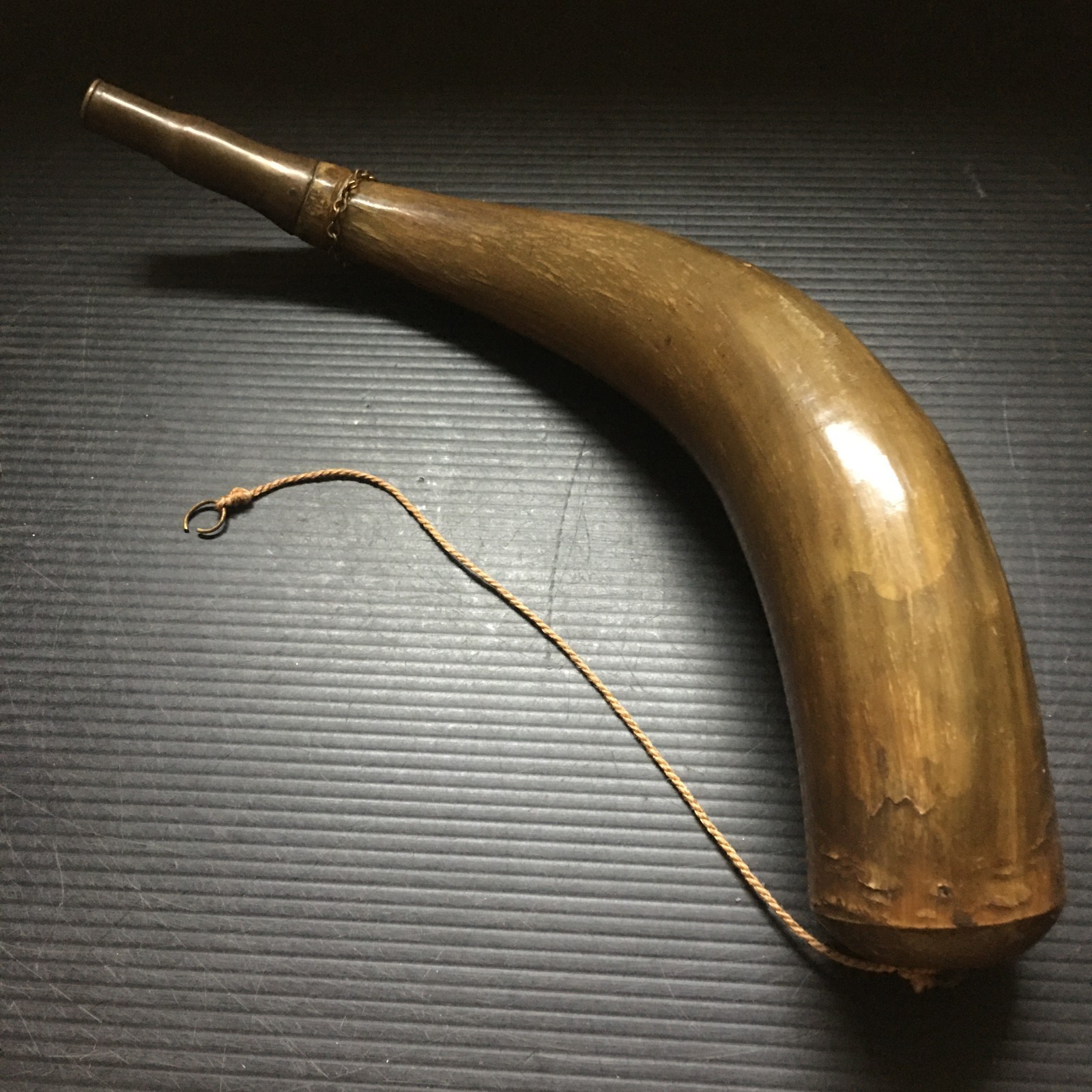 Antique Handmade Polished Cow Horn Powder Flask for Powder Firearms 11.5"L