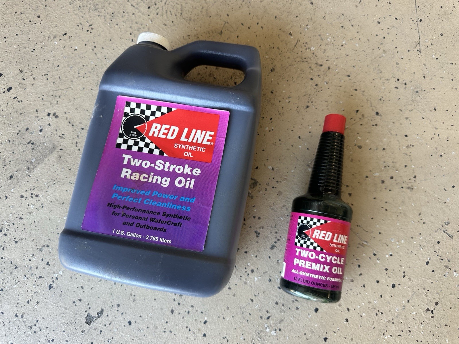(2) NOS Red Line Two-Stroke Oil Racing Synthetic -  1 Gallon Bottle Vintage RARE
