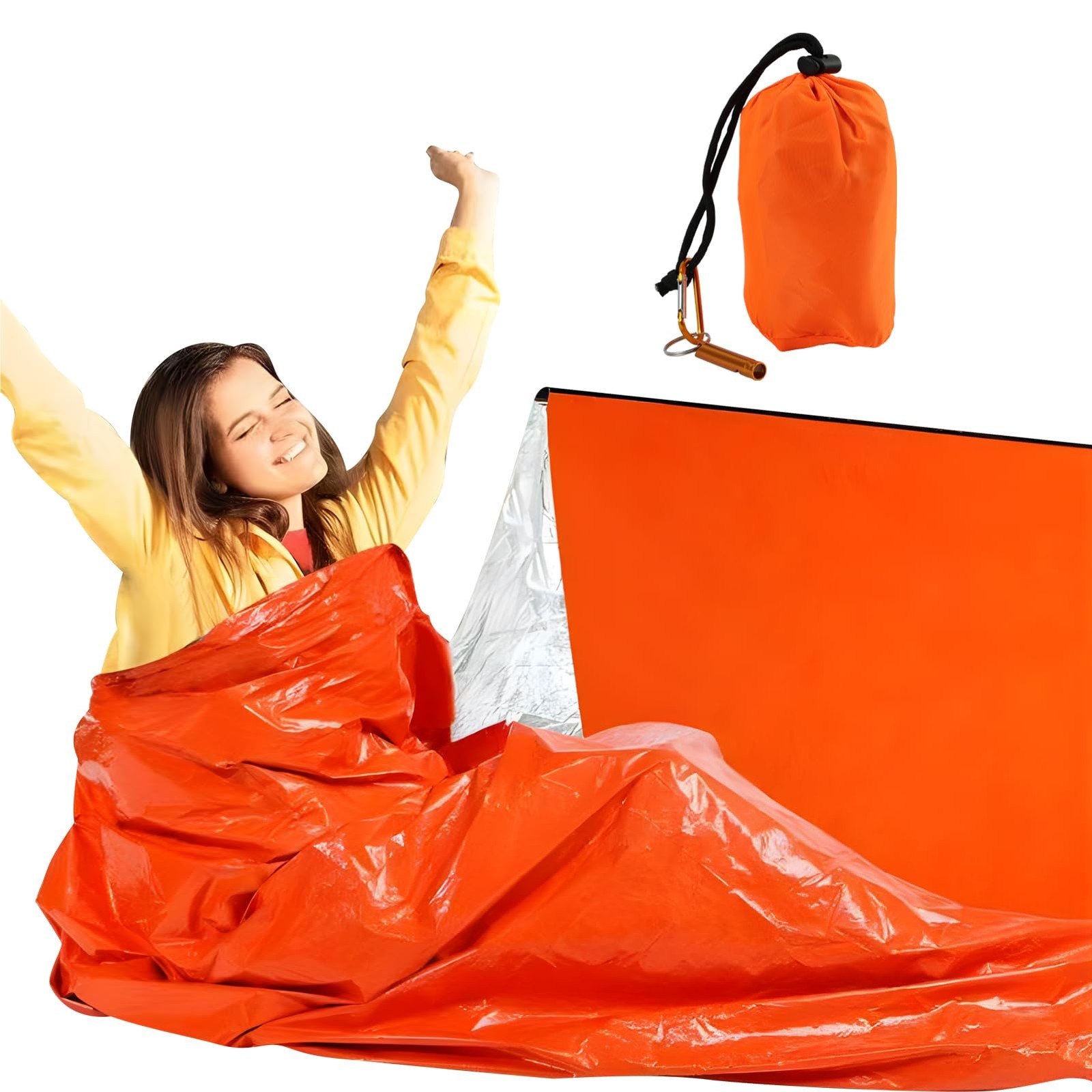 Emergency Sleeping Bags for Survival with Carabiner, 84"X36" Outdoor PE Orang...