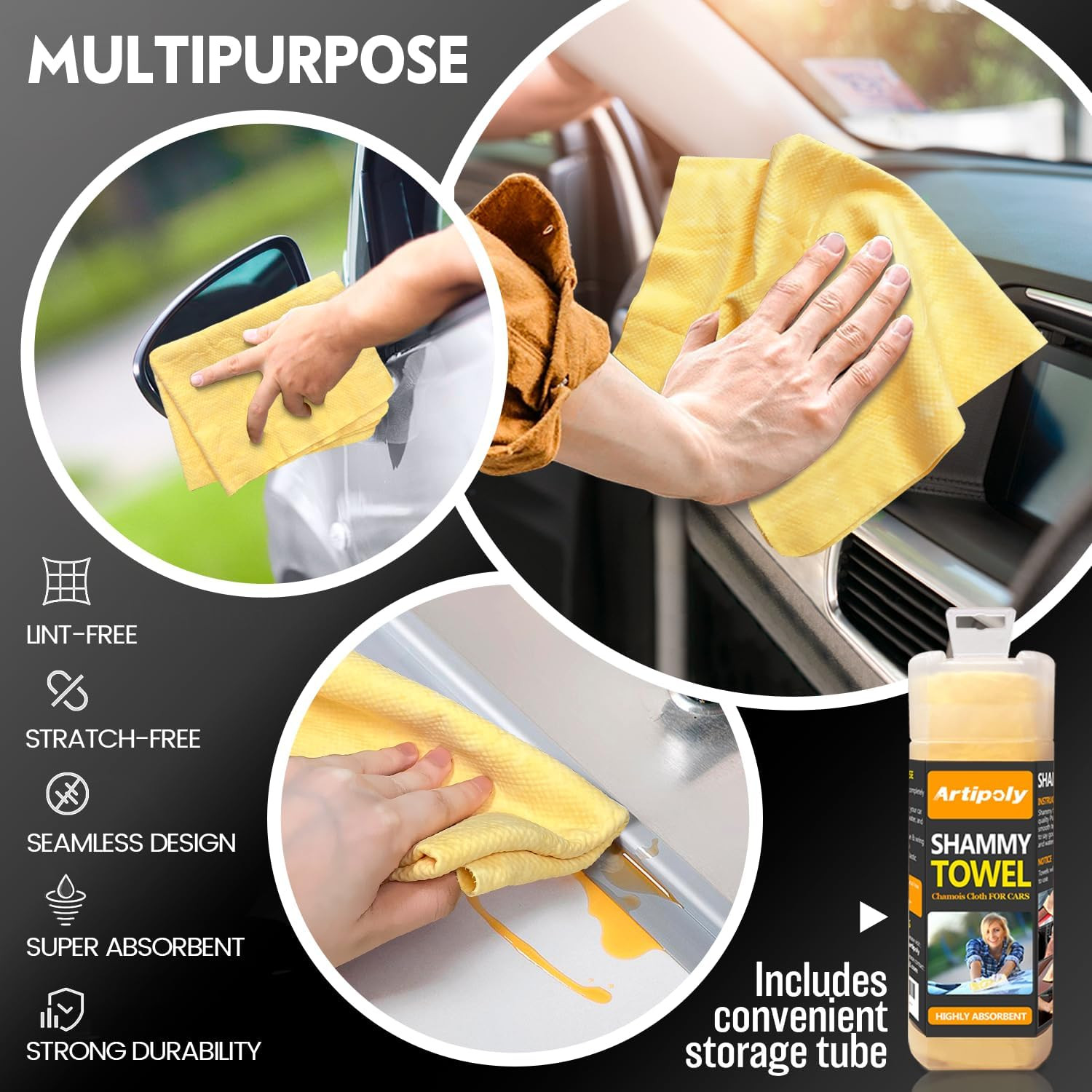 Premium Shammy Cloth for Car Drying 2pk (26”x17”)-Super Absorbent Chamois Tow...