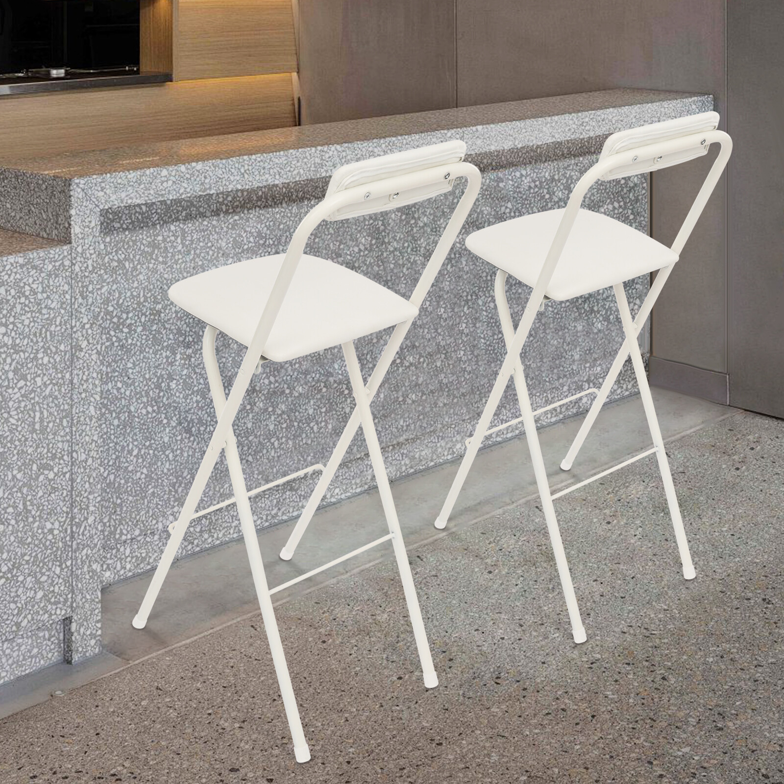 2PCS Modern Foldable Bar Chair, Tall Folding Chair, Portable Folding Stool White