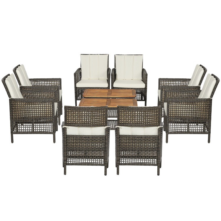 5PCS Patio Outdoor Furniture Rattan Conversation Set With Heavy-duty Steel Frame
